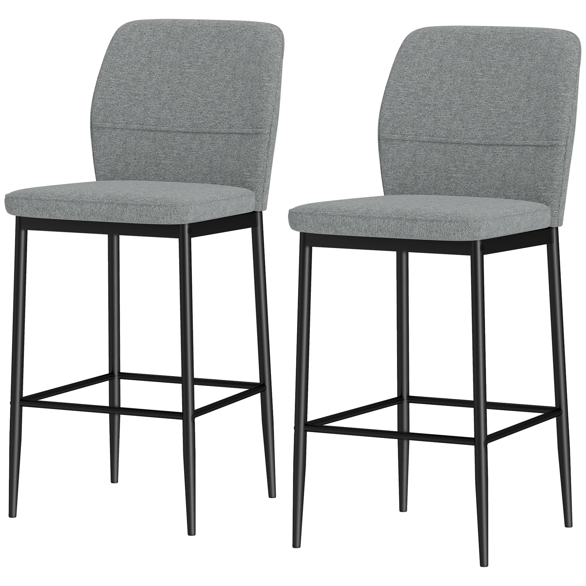 HOMCOM Set 2 Tabourets de Bar en Velours Modernes avec Repose-Pieds et Dossier, 41x52x97 cm, Gris