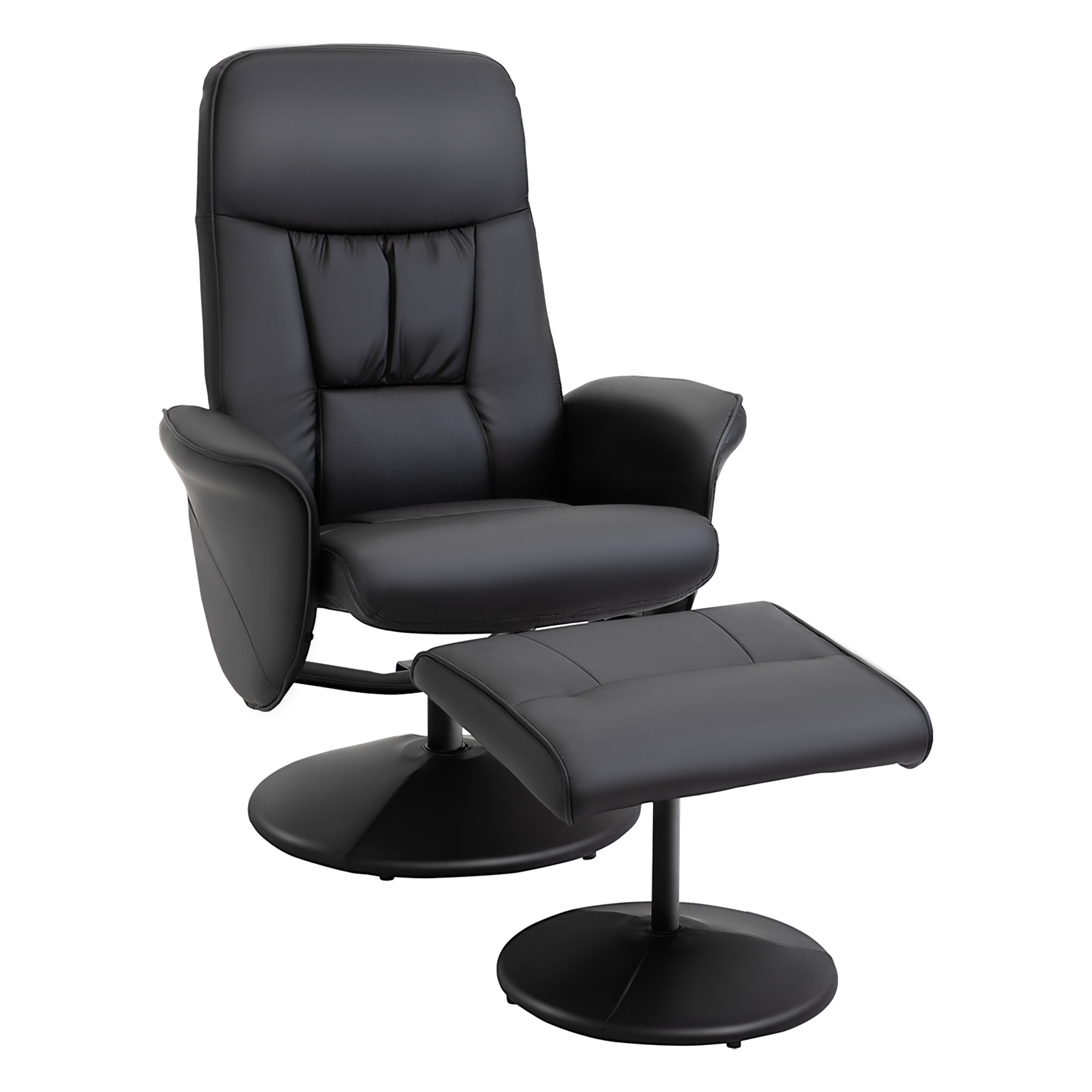 HOMCOM Sillón de Salón con Otomana Reposapiés Tapizado en PU Relax Reclinable 145° Giratorio Respaldo Ajustable 81x81x105 cm Negro | Aosom España