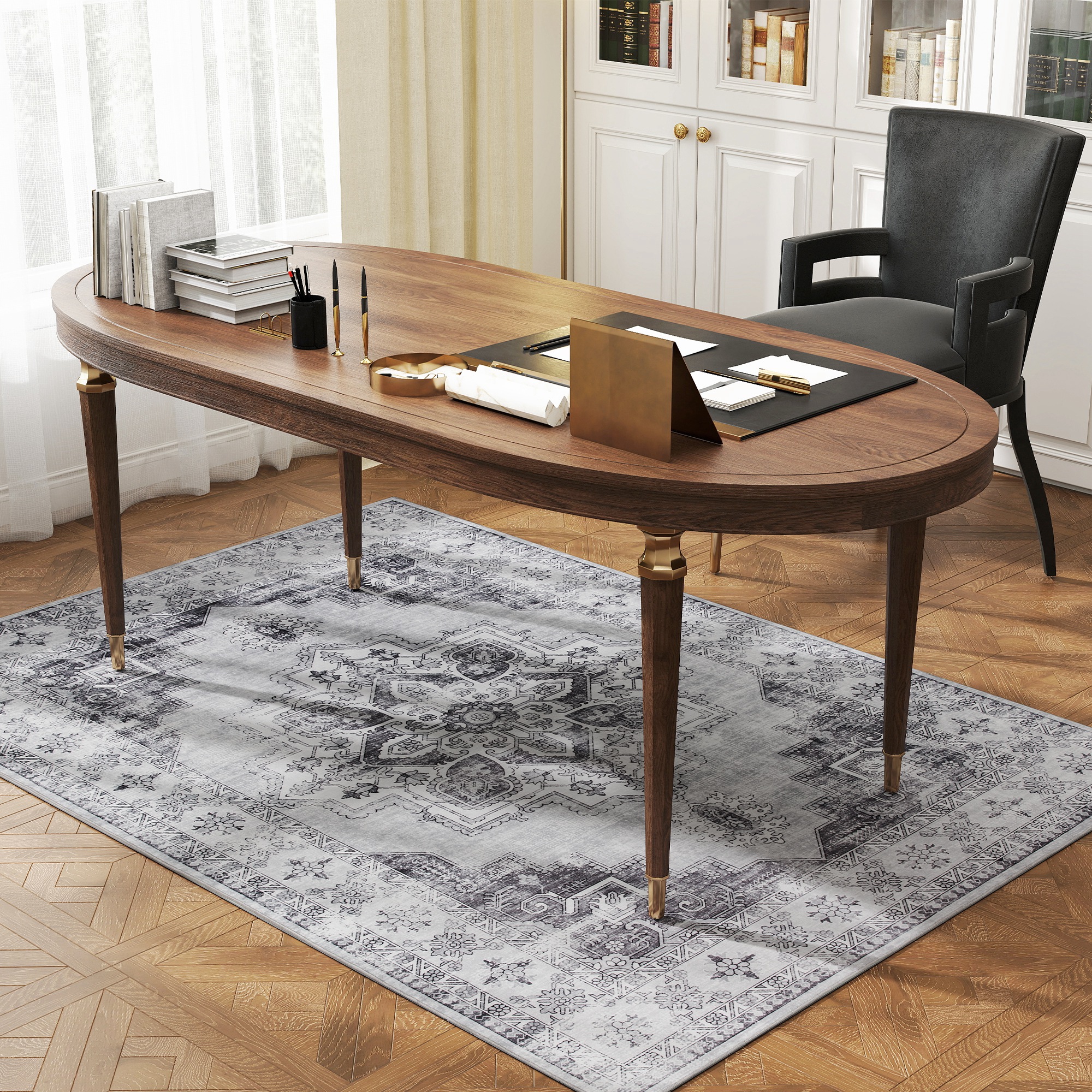 HOMCOM Vintage Area Rug, Non-Slip Washable Rug, Flannel Floor Carpet for Living Room, Bedroom, Dining Room, Home Office, 170 x 120 cm, Grey 9