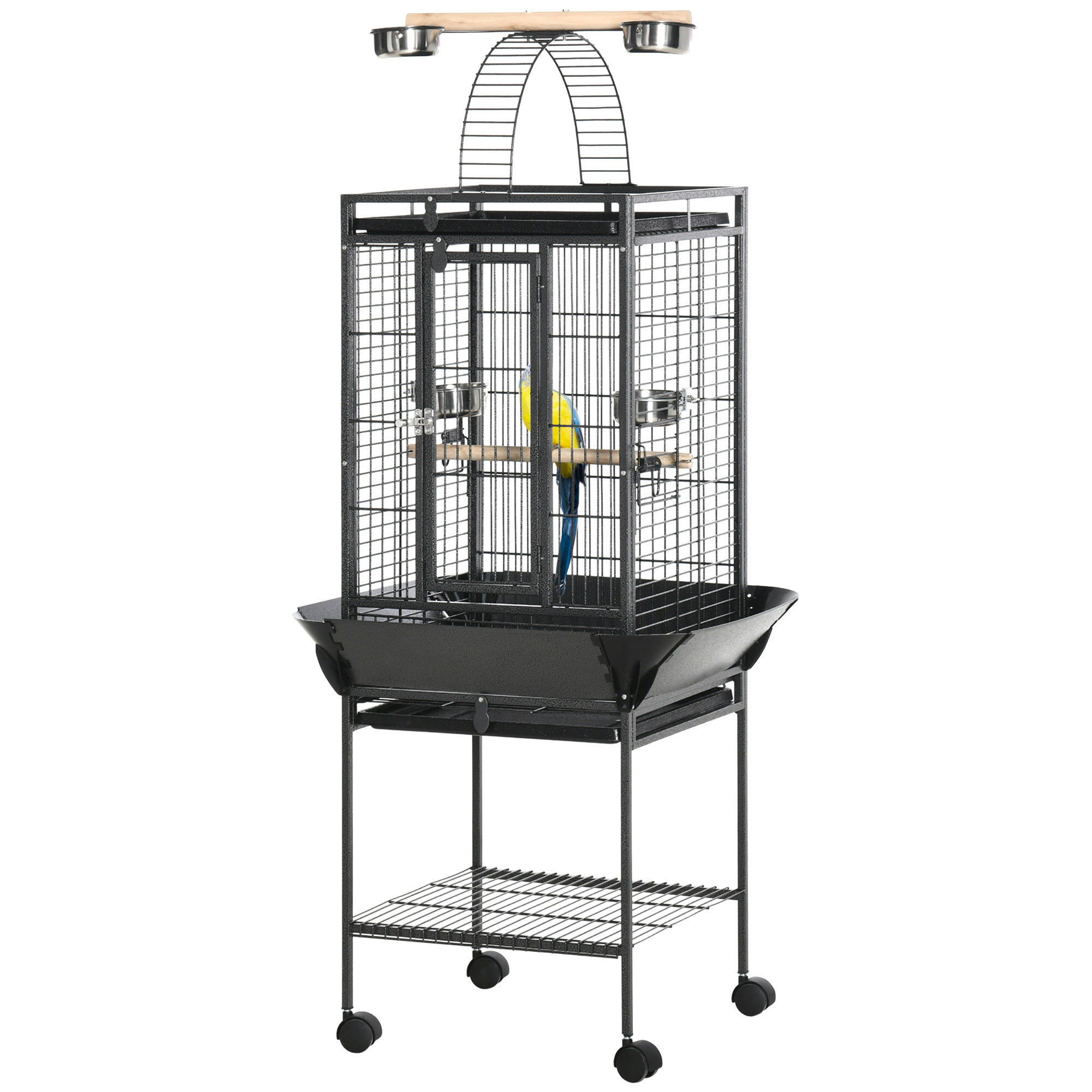 Meilleurs prix pour PawHut Cage pour Petits Oiseaux avec 2 Perchoirs et Échelle en Arc, en Acier, 62,5x62,5x156 cm, Grise