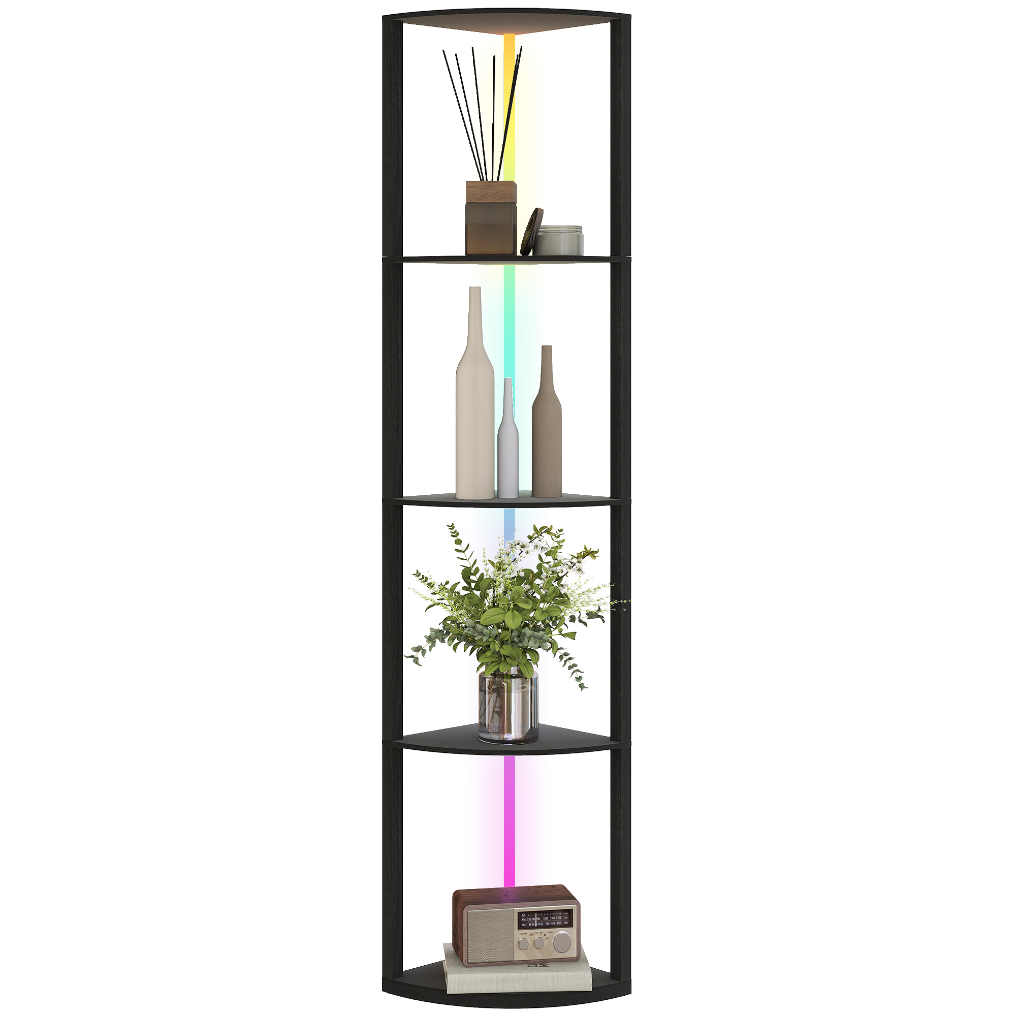 Image of HOMCOM Lampada da Terra a Colonna con 5 Ripiani e Illuminazione a LED, 42x29,5x163 cm, Nero Aosom Italy006