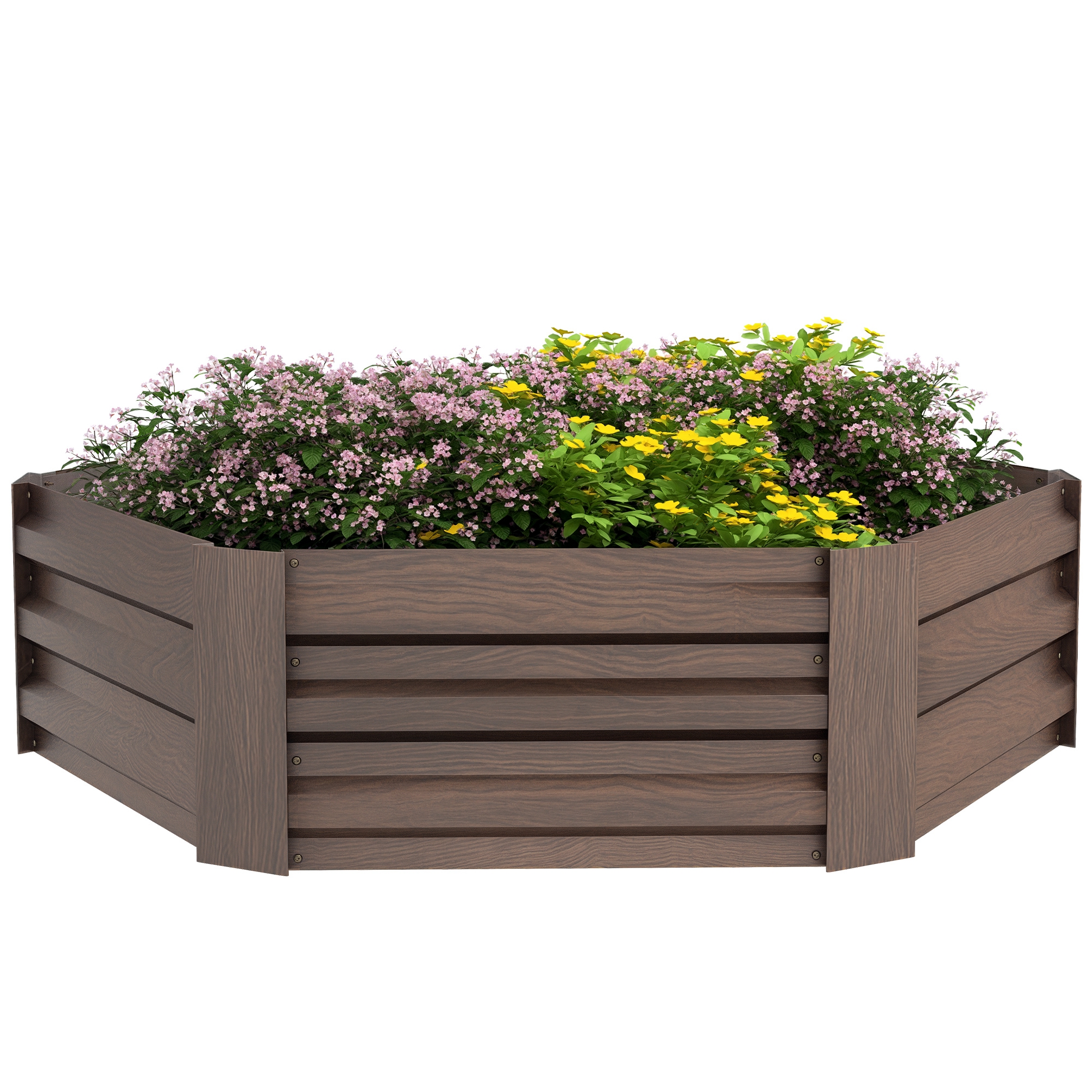 Image of Outsunny Letto per Orto Rialzato Esagonale in Acciaio Galvanizzato con Fondo Aperto, Marrone006