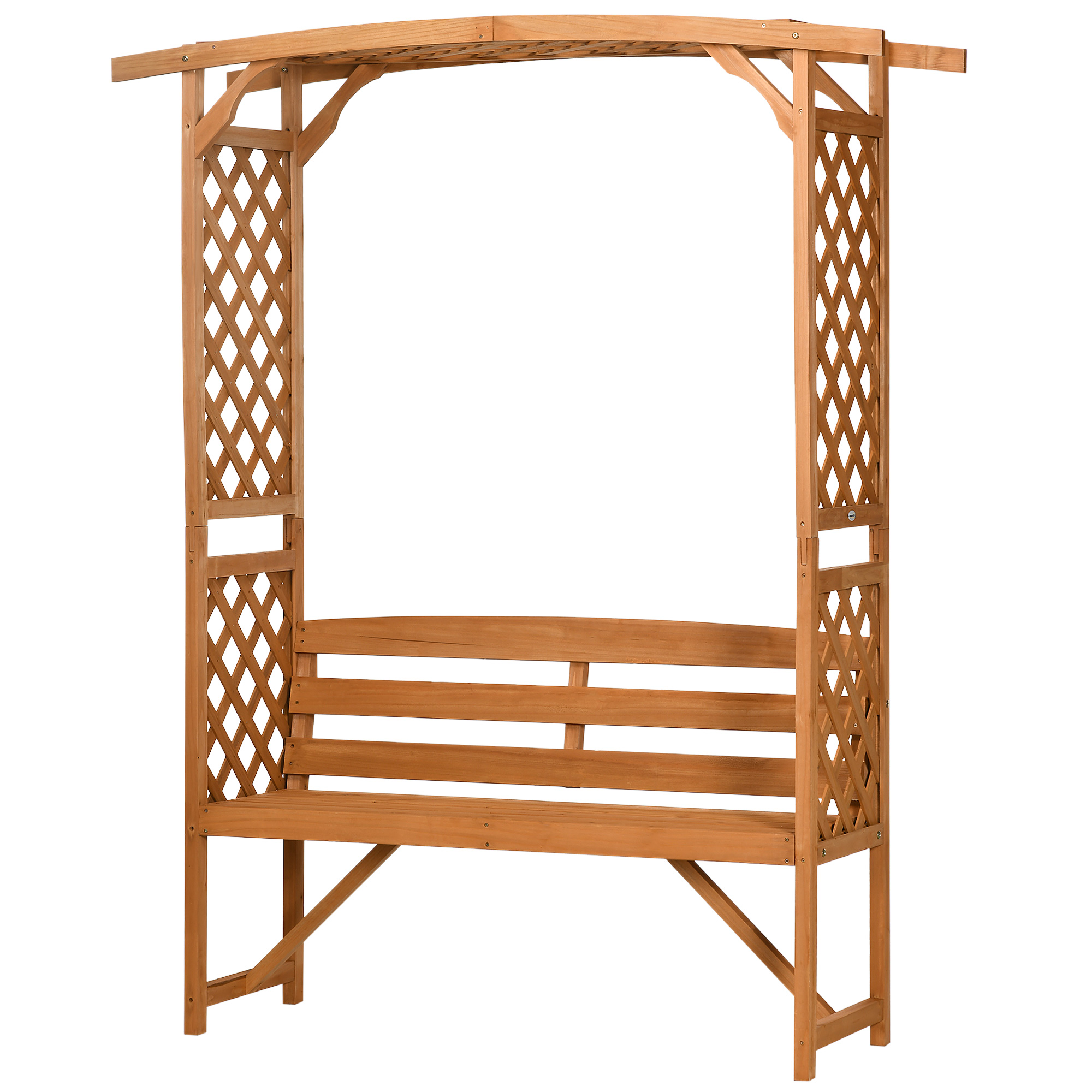 Outsunny Banc de Jardin en Bois d'Épicéa avec Arche Décorative pour Plantes et Pots, 160x50x198 cm, Marron