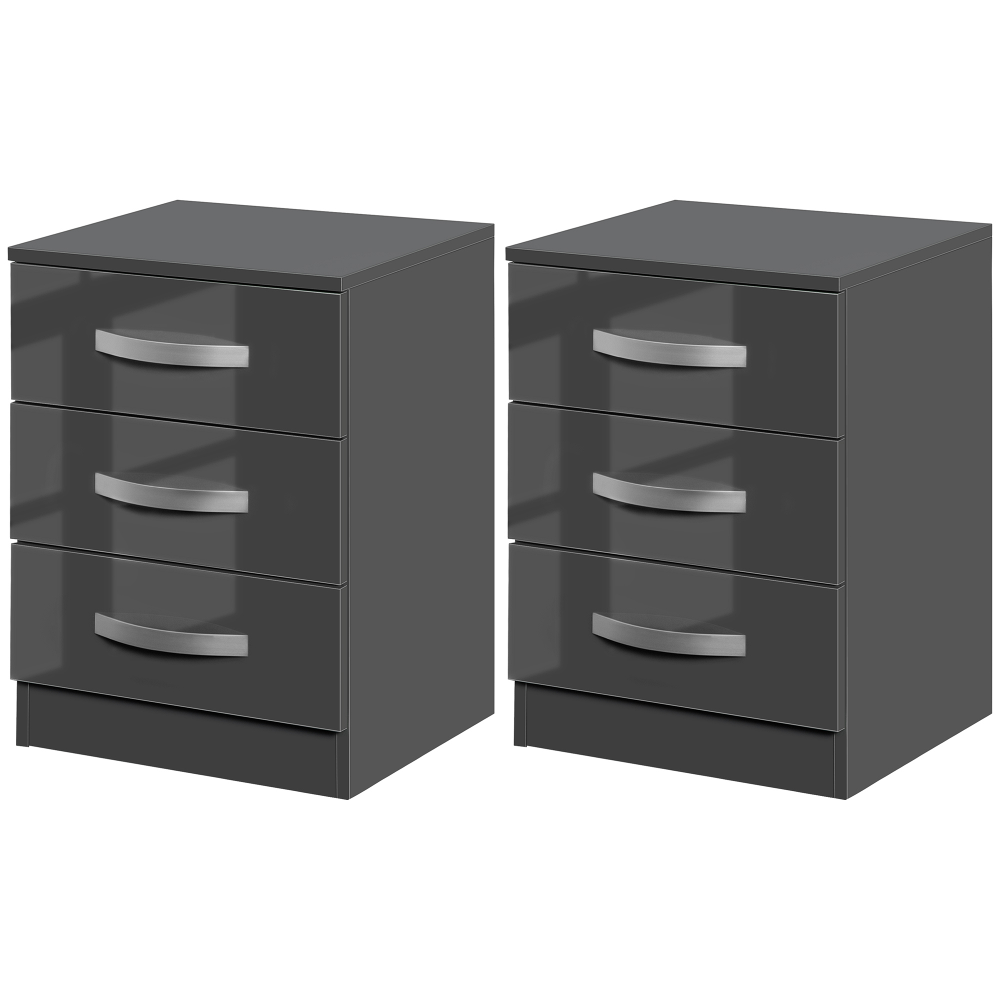 HOMCOM Ensemble de 2 Tables de Chevet Modernes avec 3 Tiroirs pour Chambre à Coucher et Salon en Panneaux de Particules, 40x36x56 cm, Gris