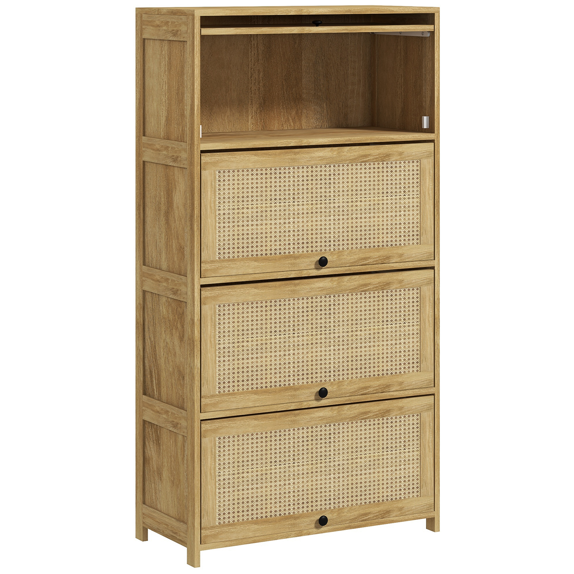 HOMCOM Mobile Cuisine de Style Boho avec 4 Portes à Abattant, en Aggloméré et Rotin, 70x32x132,8 cm