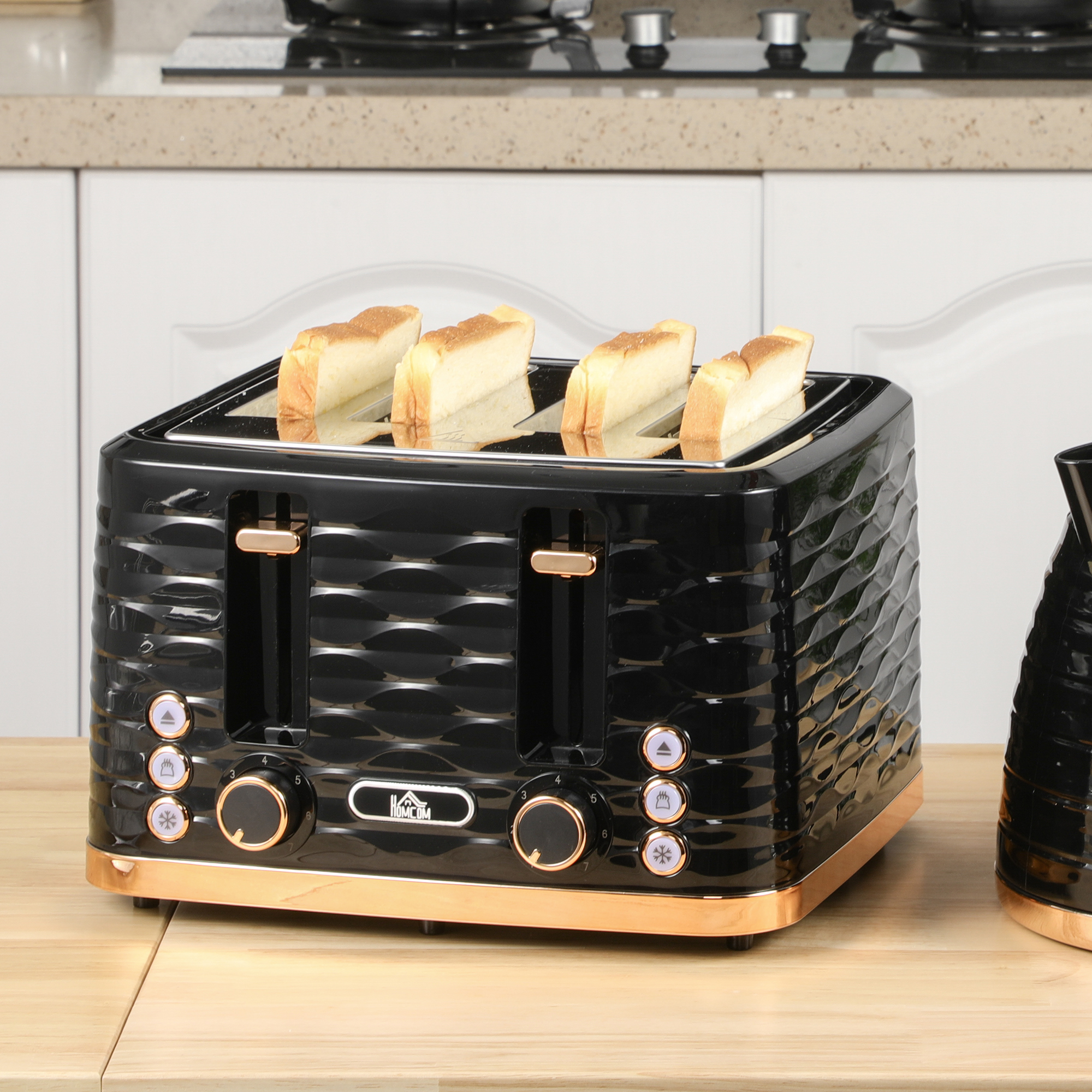 HOMCOM Toaster 4 Scheiben mit Brötchenaufsatz, 7 Stufen, Auftaufunktion, Li günstig online kaufen