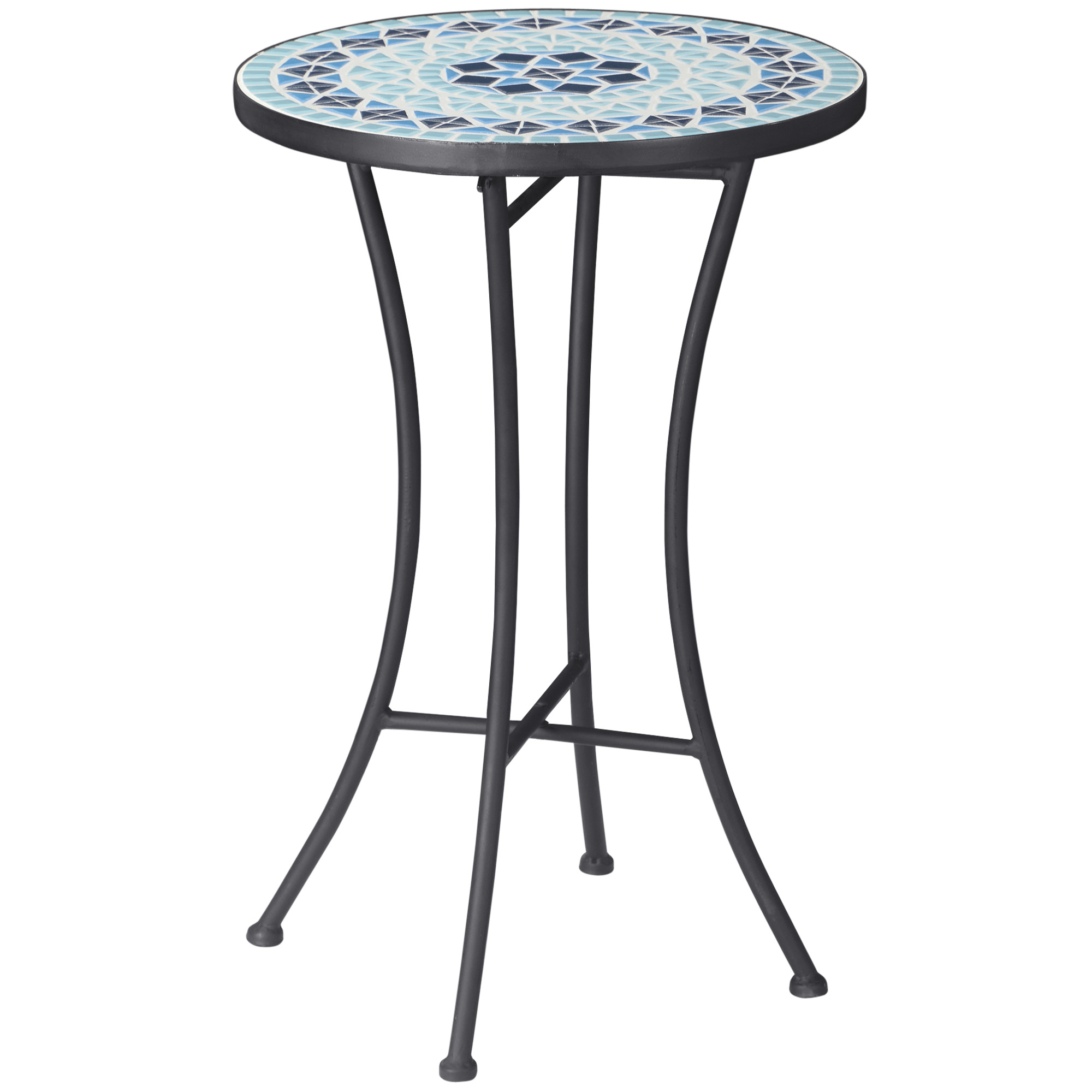 Outsunny Table Basse de Jardin Ronde en Métal avec Dessus en Céramique, Motifs Mosaïque, Ф35,5x53,5 cm, Bleu