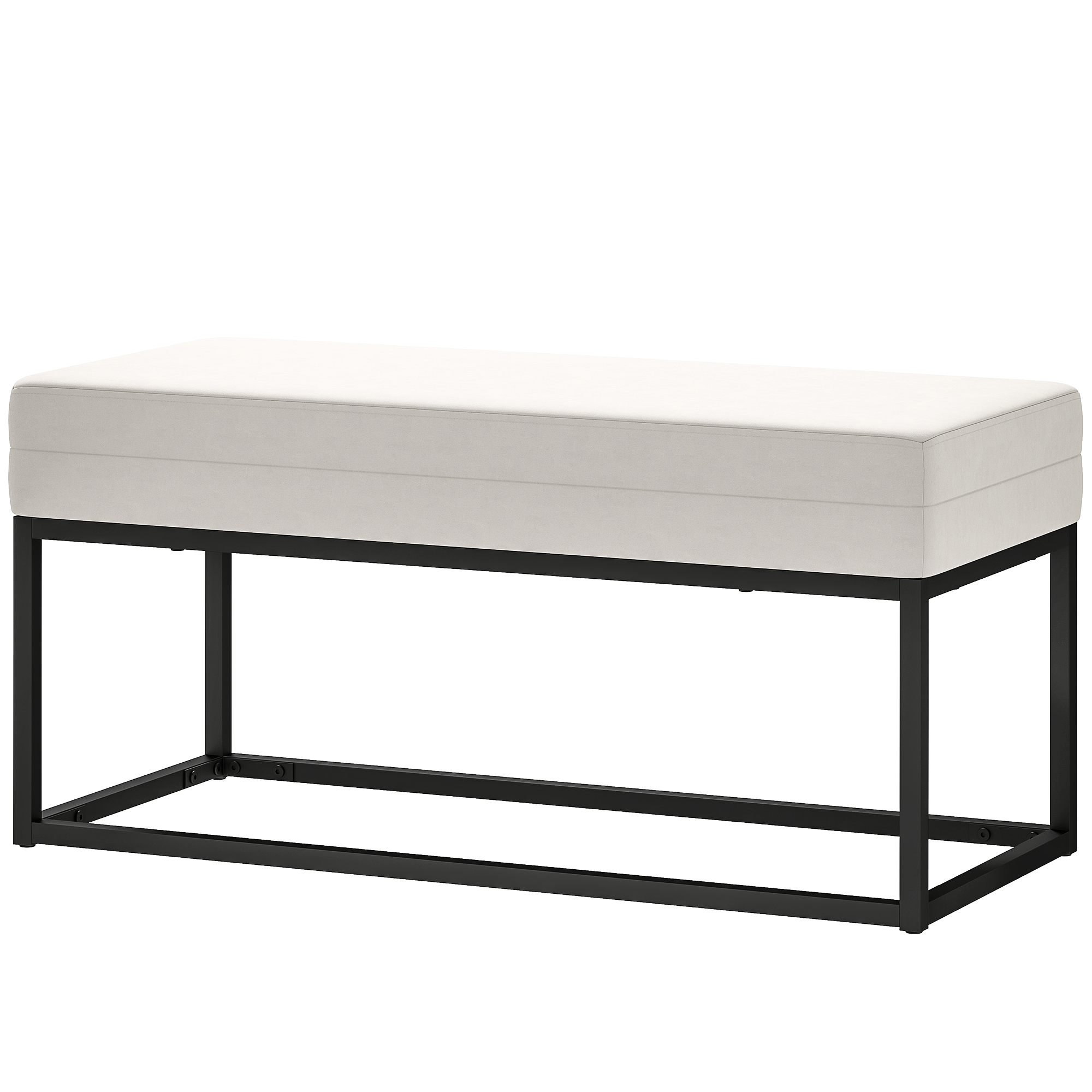 HOMCOM Banc d'Entrée Moderne en Acier, Éponge et Tissu Velours avec Pieds Réglables, 94x42x44 cm, Crème