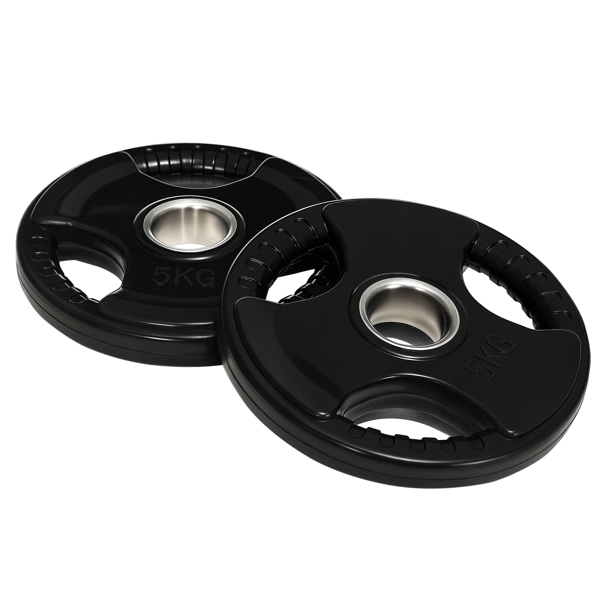 Sportnow Hantelscheiben 2er-Set Tri-Grip 2 X 5 Kg Gummierte Olympiascheiben, Bodenschonend, 5 Cm Bohrung, Drei Griffe, Krafttraining Aosom