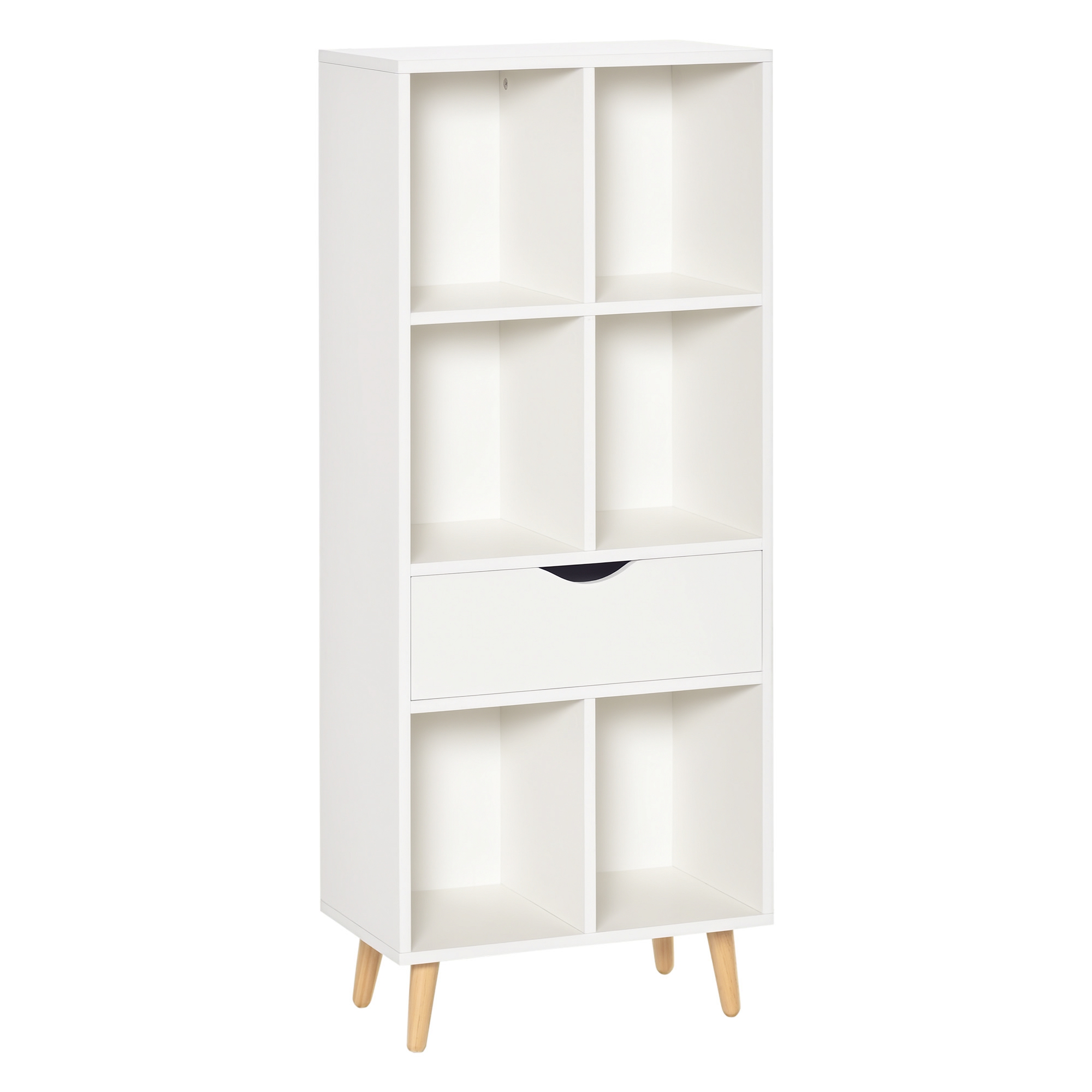 HOMCOM Estantería Blanco para Libros con 6 Compartimentos Abiertos 1 Cajón y Patas 50x29,5x120cm| Aosom España