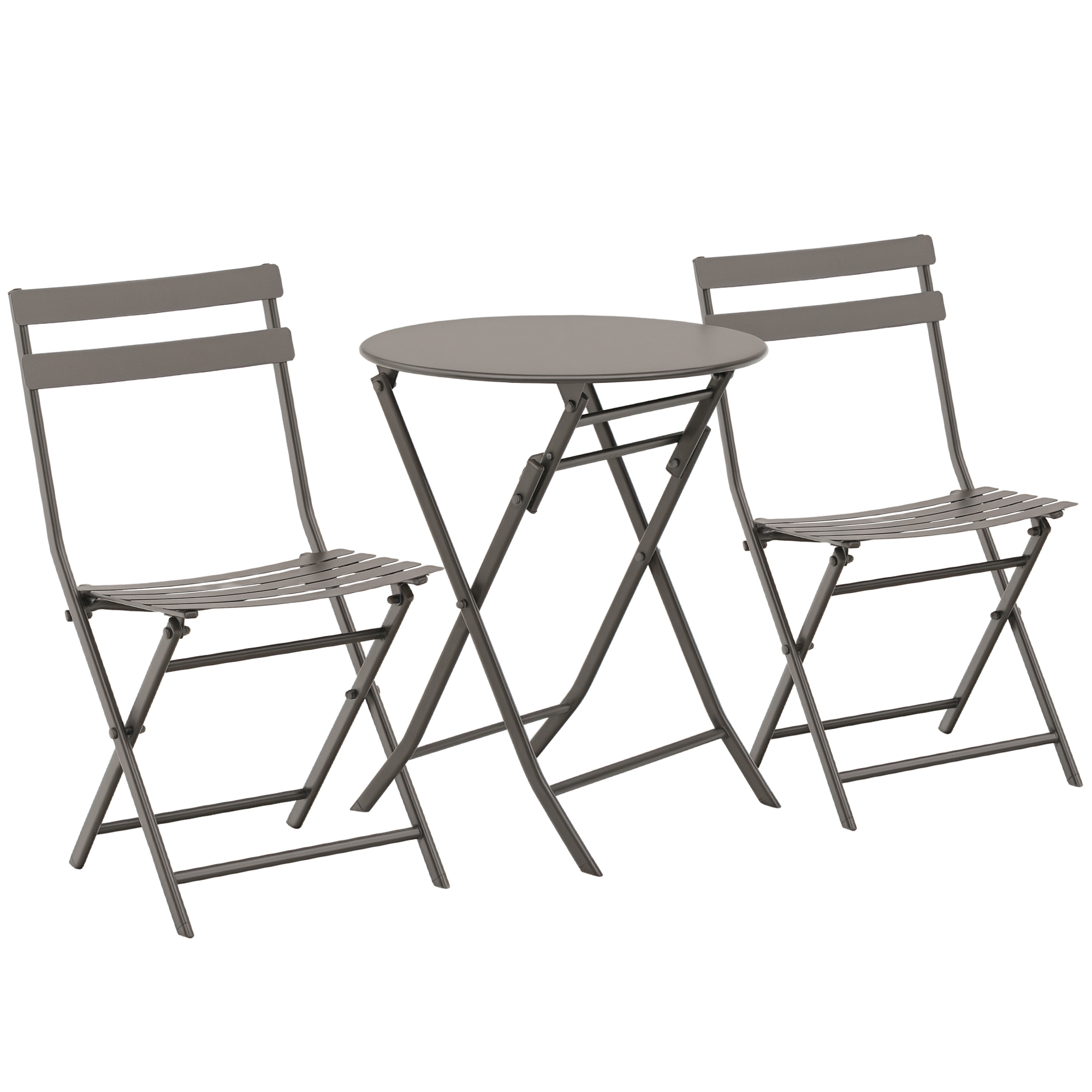 Image of Outsunny Set 3 Pz Tavolino e Sedie Pieghevoli da Giardino in Acciaio, Perfetto per Balcone e Terrazzo, Marrone Aosom cod005