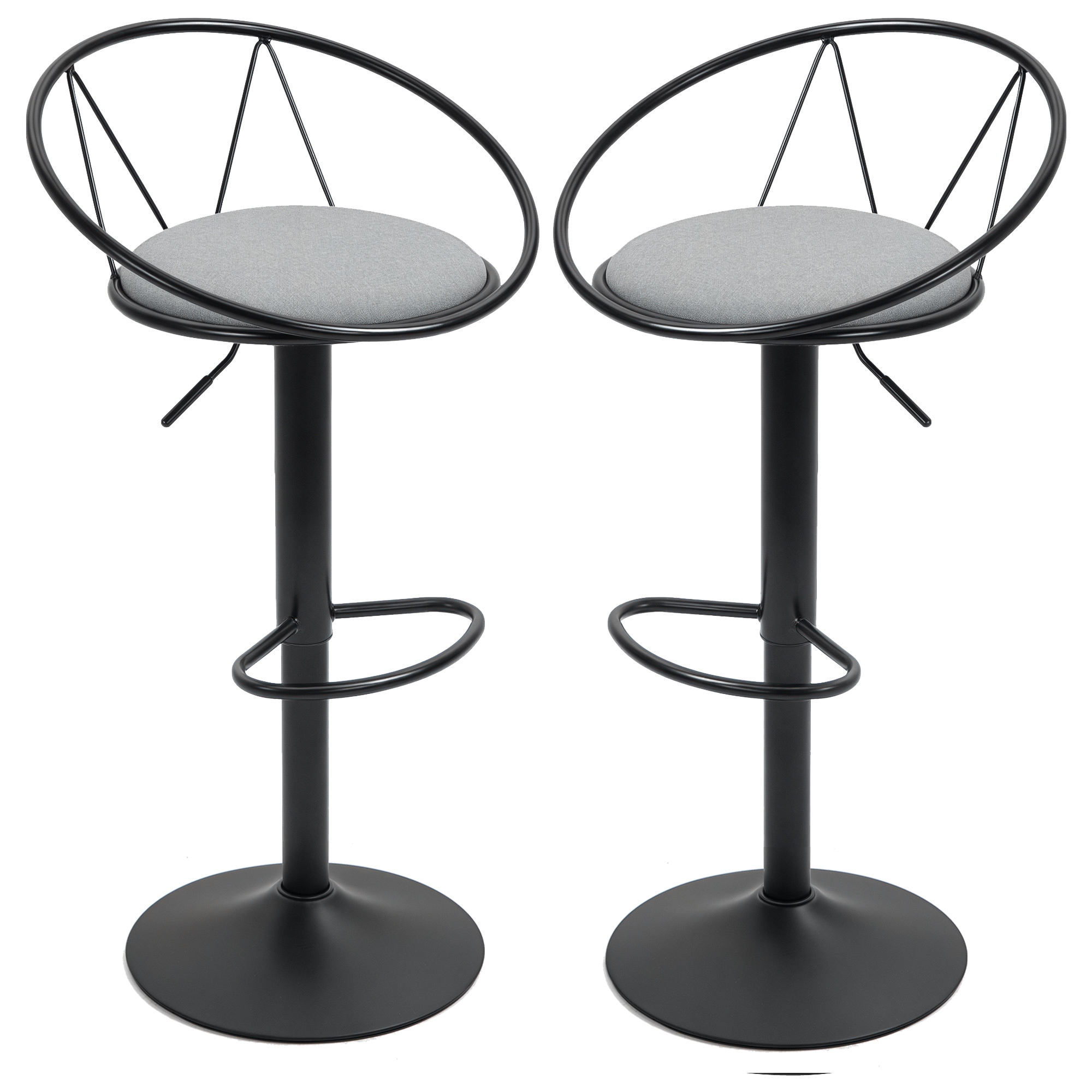 HOMCOM Lot de 2 tabourets de bar chaises de bar design néo-rétro réglable pivotant avec Repose-Pied métal Noir Lin Gris