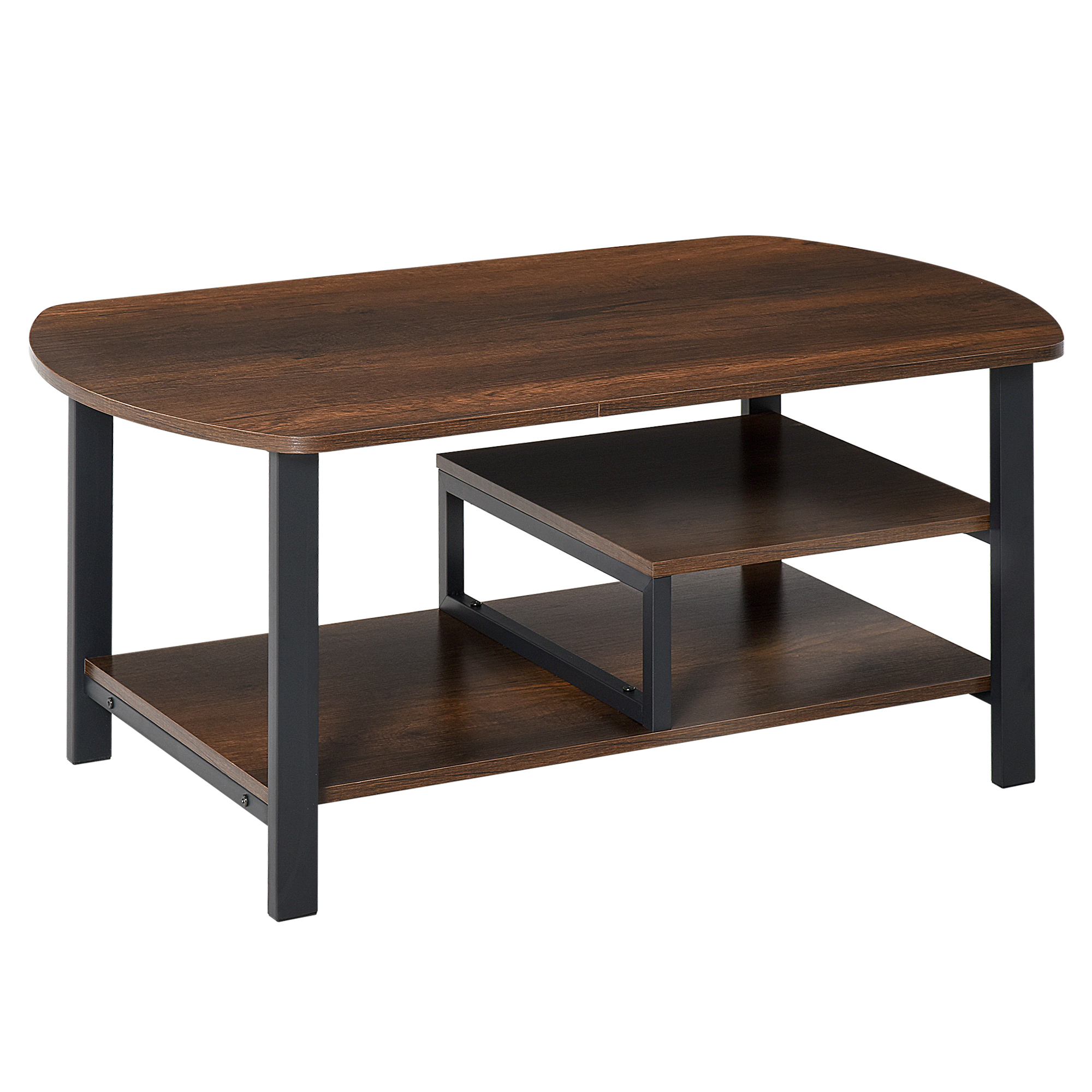 HOMCOM Mesa de Centro de Café con 2 Estantes para Salón Estilo Vintage Madera 100x60x46 cm Marrón Rústico | Aosom España