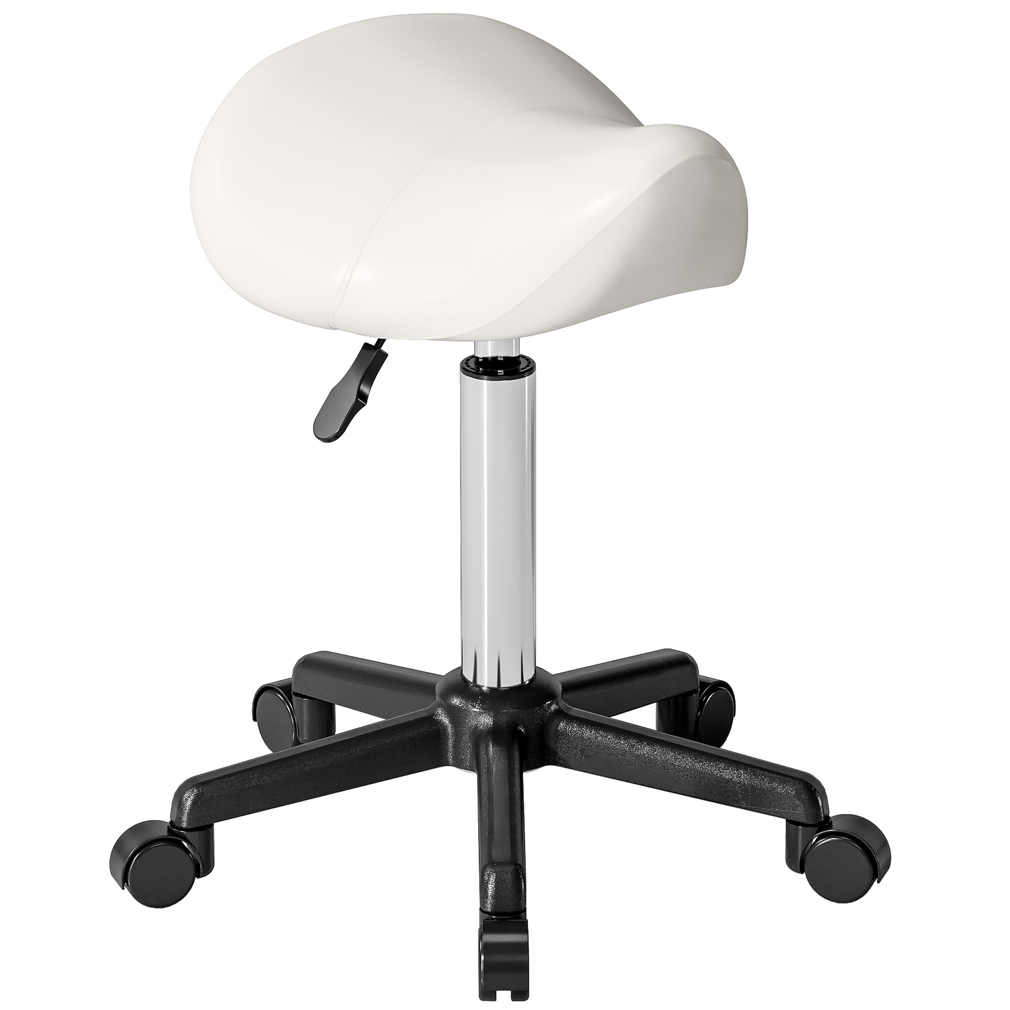 HOMCOM Tabouret à roulettes, chaise de travail avec hauteur réglable 45-57 cm et selle ergonomique, 48x47x45-57cm, blanc