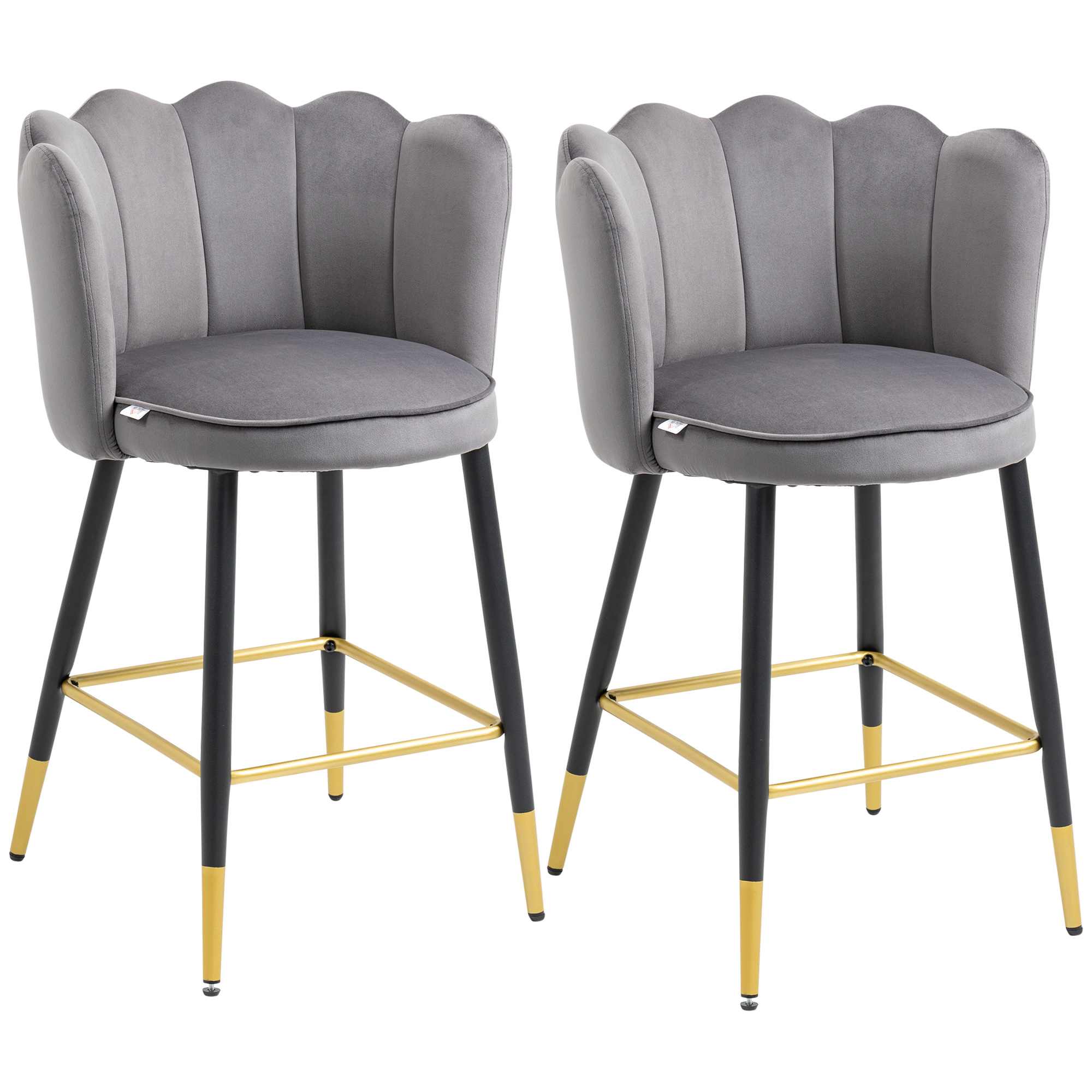 HOMCOM Set de 2 Tabourets de Bar Veloutés avec Repose-Pieds et Base en acier, 59x52x90cm, Gris