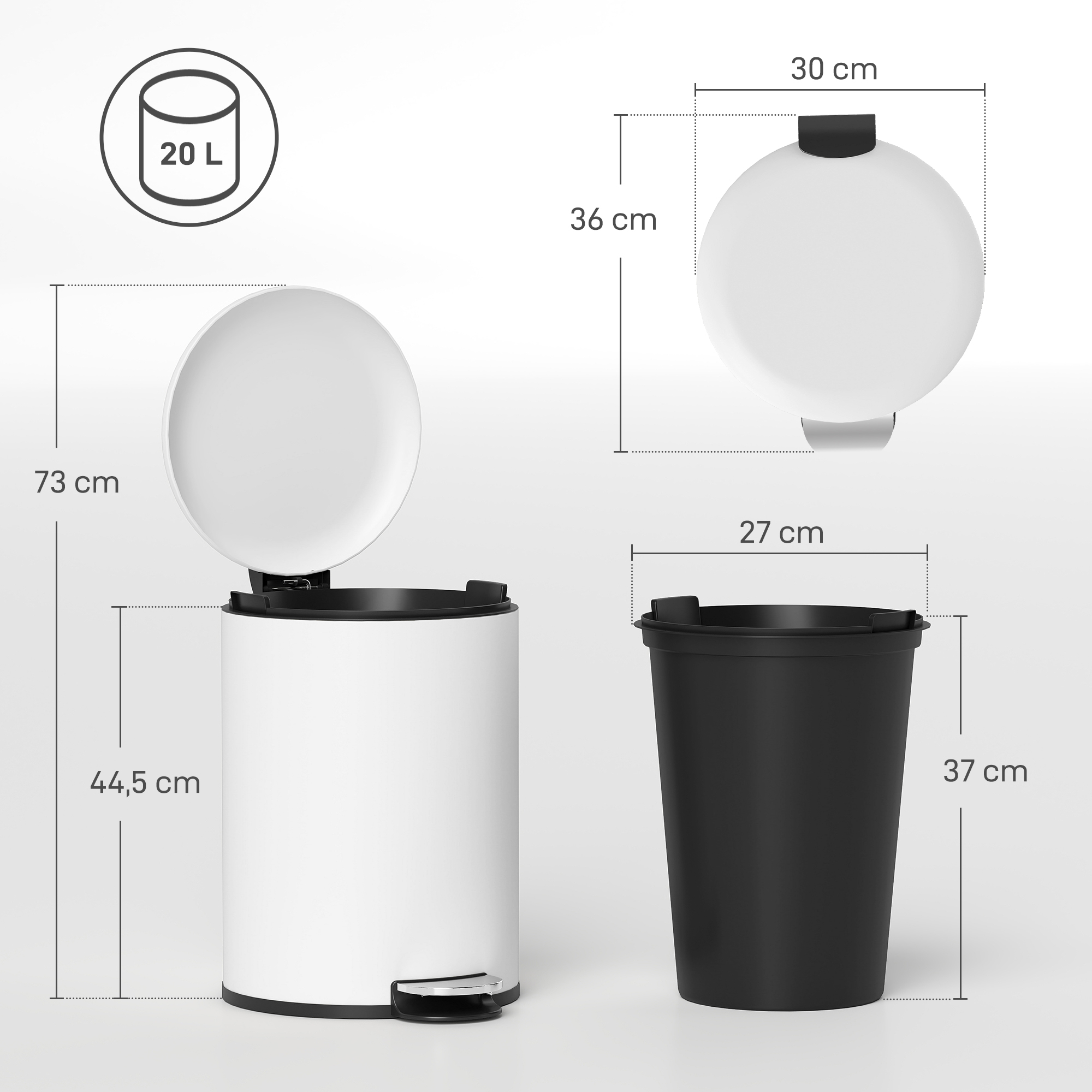 HOMCOM 30L Poubelle à Pédale En Acier Inoxydable, Poubelle Avec Seau Interieur Conteneur A Dechets Avec Couvercle Et~1rnb9vtr1r800