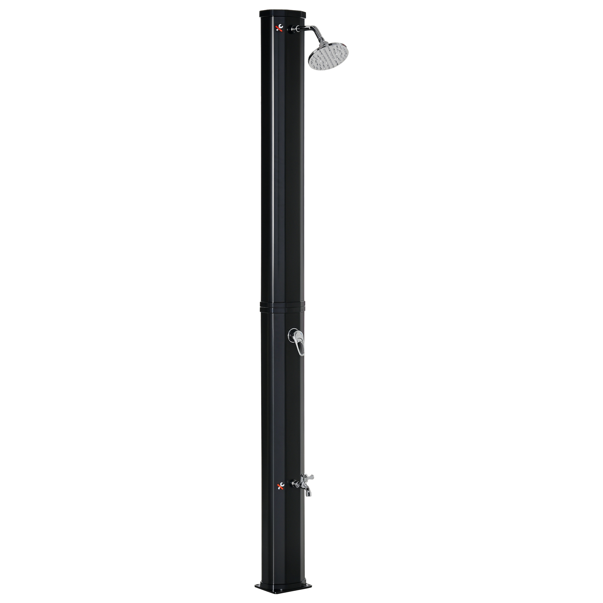 Outsunny Douche solaire extérieure 35L avec pommeau et robinet eau froide et chaude max. 55°C PVC ABS dim. 17,5l x 14,5l x 216H cm noir