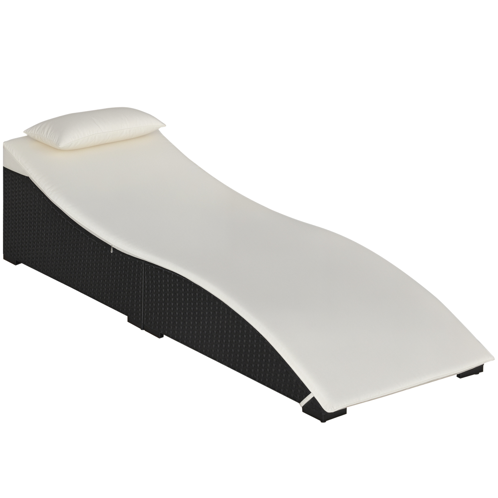 Outsunny Sdraio per Piscina in Rattan Sintetico per Giardino, Sdraio Pieghevole Terrazzo ed Esterni, Nero e Bianco Crema Aosom