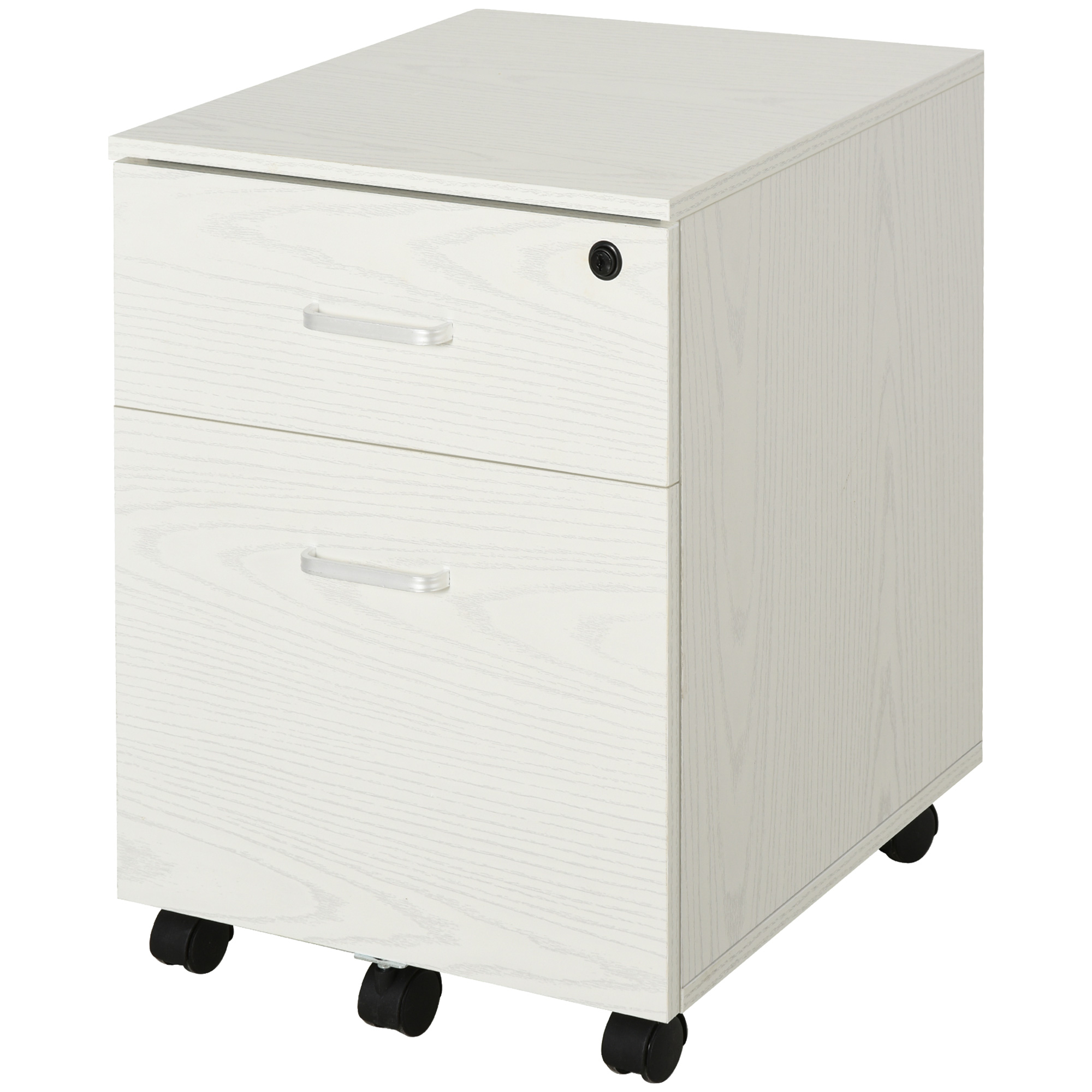 Vinsetto Classeur de Bureau Commode Pour Bureau en Bois, 2 Tiroirs, Serrure avec 2 Clés, Blanc, 40x45x55,6 cm