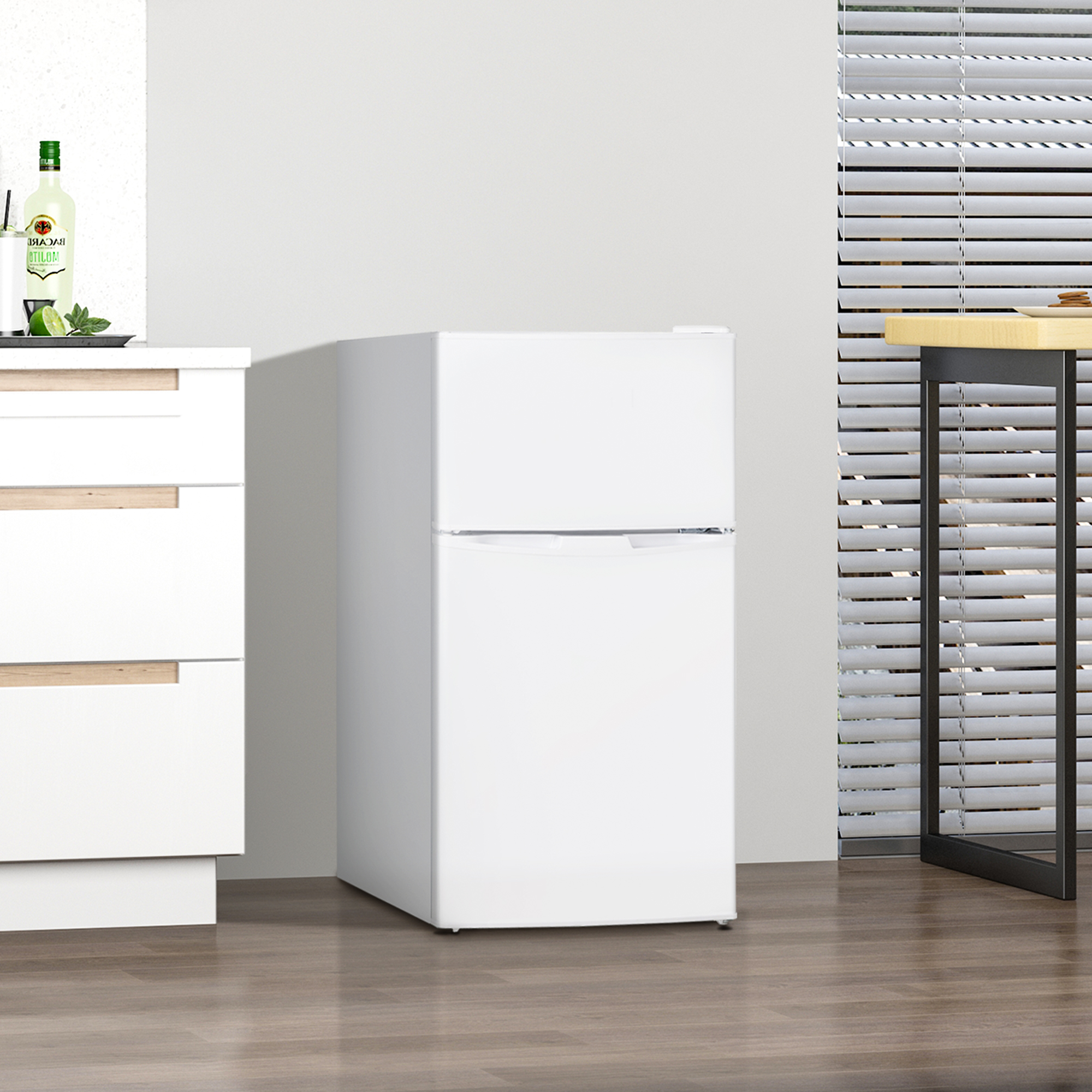 HOMCOM 88L Under Counter Fridge Freezer, Small Refrigerator with 5-Setting, 3 Star Freezer Rating, White 2