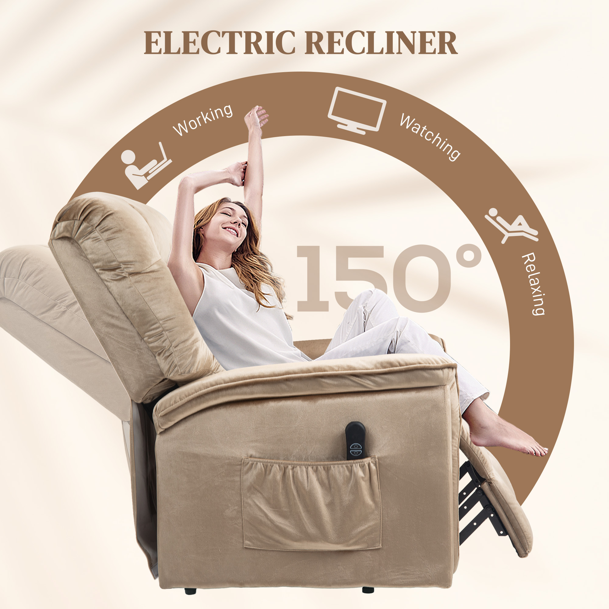 HOMCOM Velvet-Feel Electric Lift Recliner Chair Brown 5