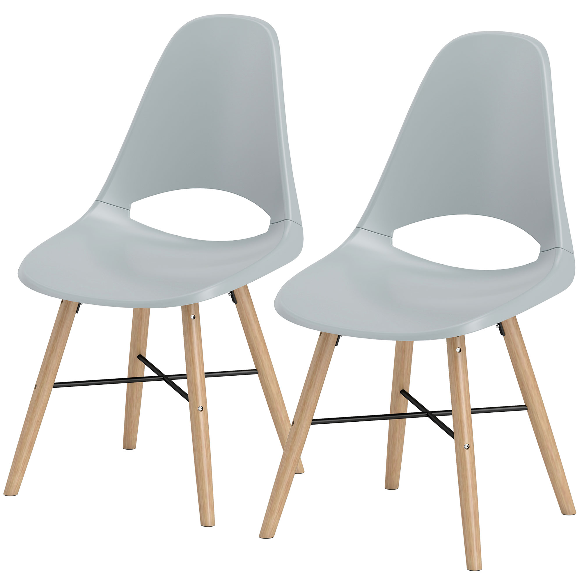 Set de 2 Chaises de Salle à Manger en Plastique et Bois Style Nordique avec Dossier Courbé, Gris