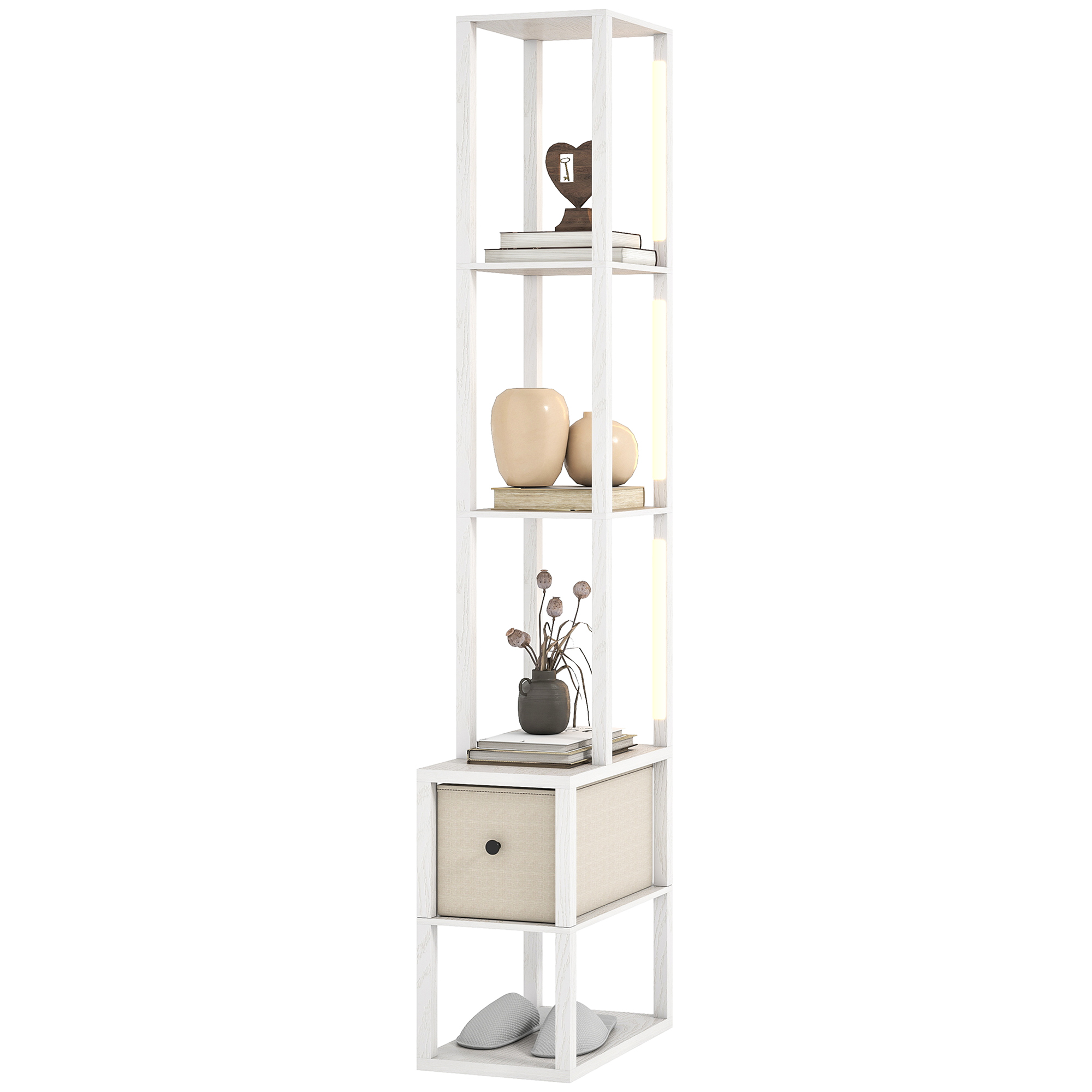 HOMCOM Stehlampe Modern 169 cm mit Offenen Regalen Stehlampe für Wohnzimmer günstig online kaufen