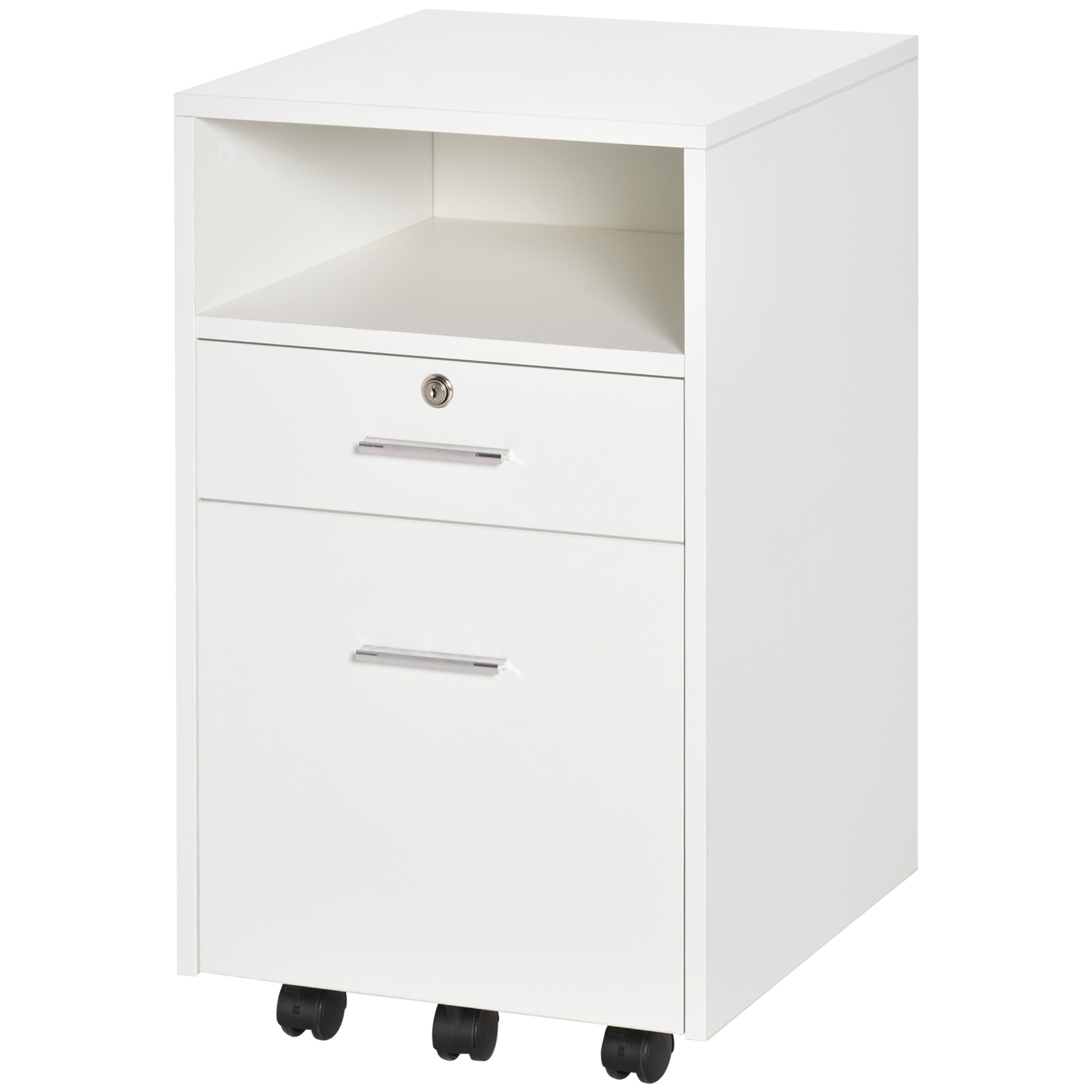 Caisson Bureau Verrouillable Vinsetto – Support Imprimante Sur Roulettes Avec 2 Tiroirs, Rangement A4 Blanc