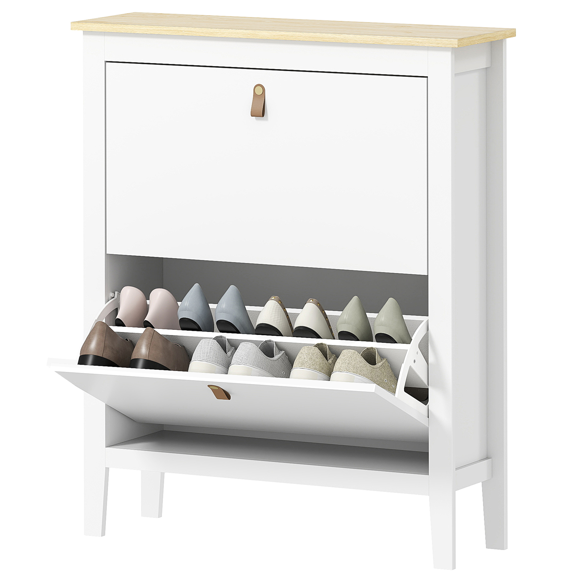 HOMCOM Armoire à Chaussures Slim 2 Tiroirs pour 14 Paires de Chaussures Taille 44 EUR et Étagères Ajustables, 80x24x95,5 cm, Blanc
