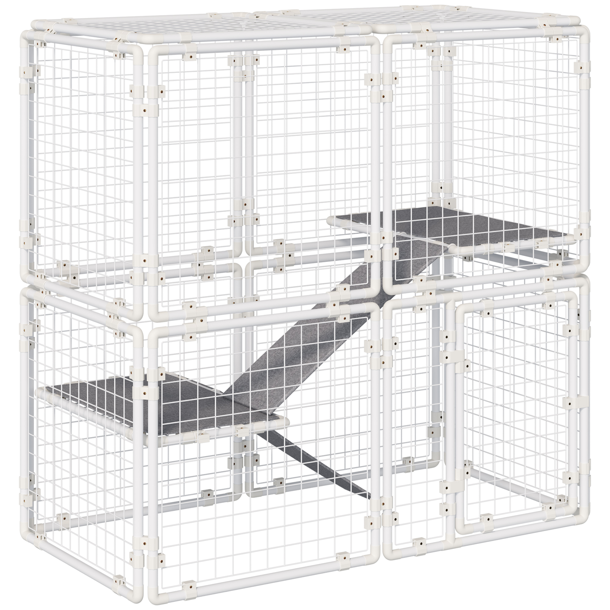 Pawhut Valla Metálica para Mascotas Parque 16 Paneles Puerta con Pestillo y Escalera para Cobayas Gatos Cachorros 68x68x2,5 cm Blanco | Aosom España