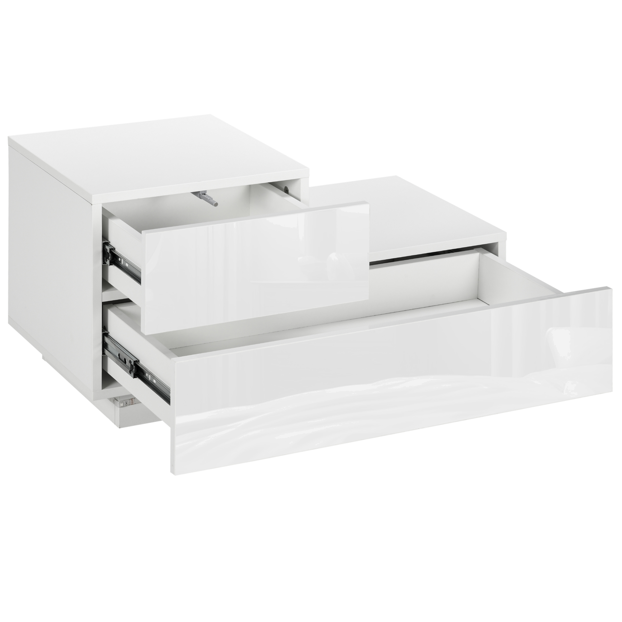 HOMCOM Table de Chevet Moderne avec 16 Lumières LED RGB, Télécommande et Deux Tiroirs en Panneau de Particules, 70x37x38cm, Blanc