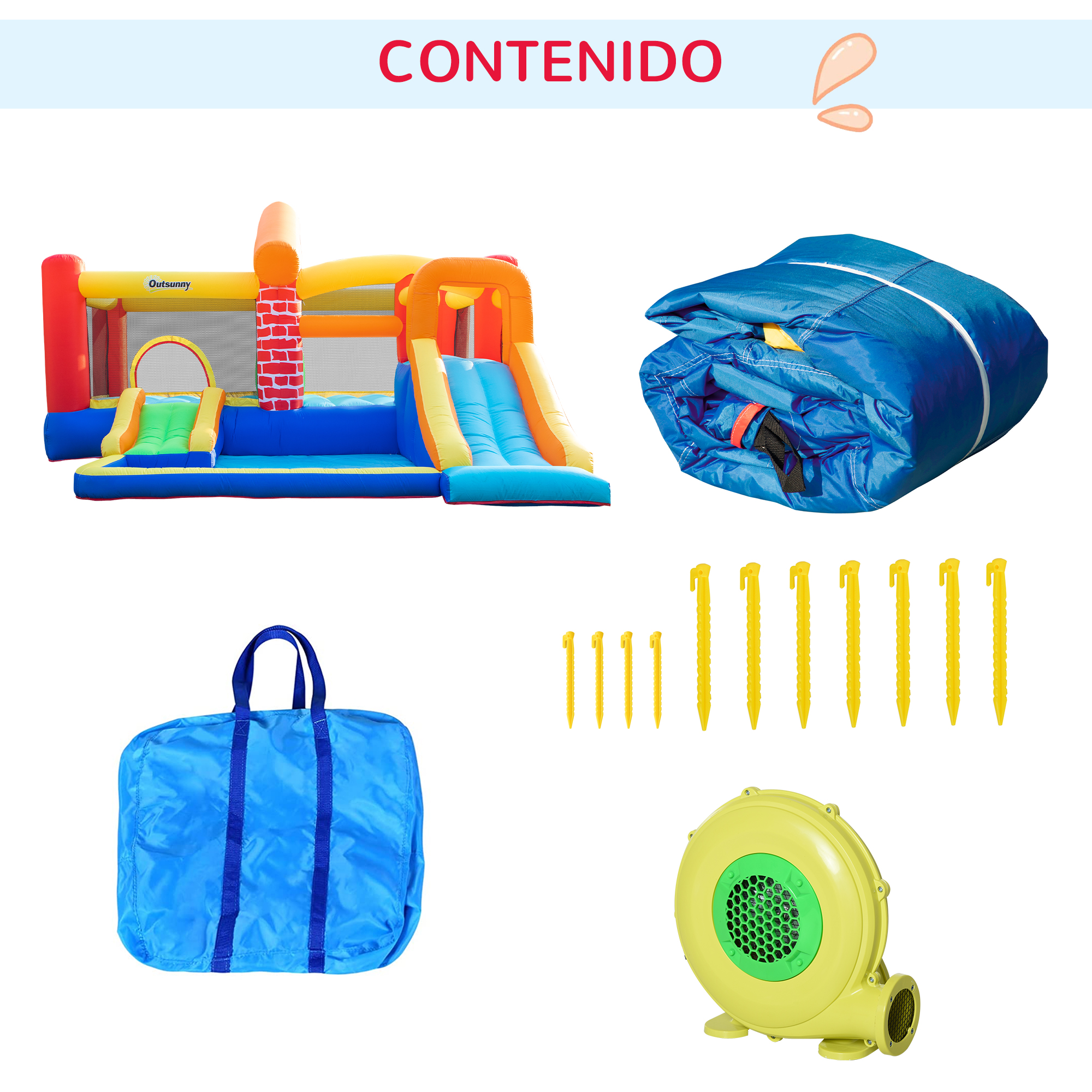 Conforama Outsunny Castillo Hinchable con 2 Toboganes 2 Camas de Salto y Piscina