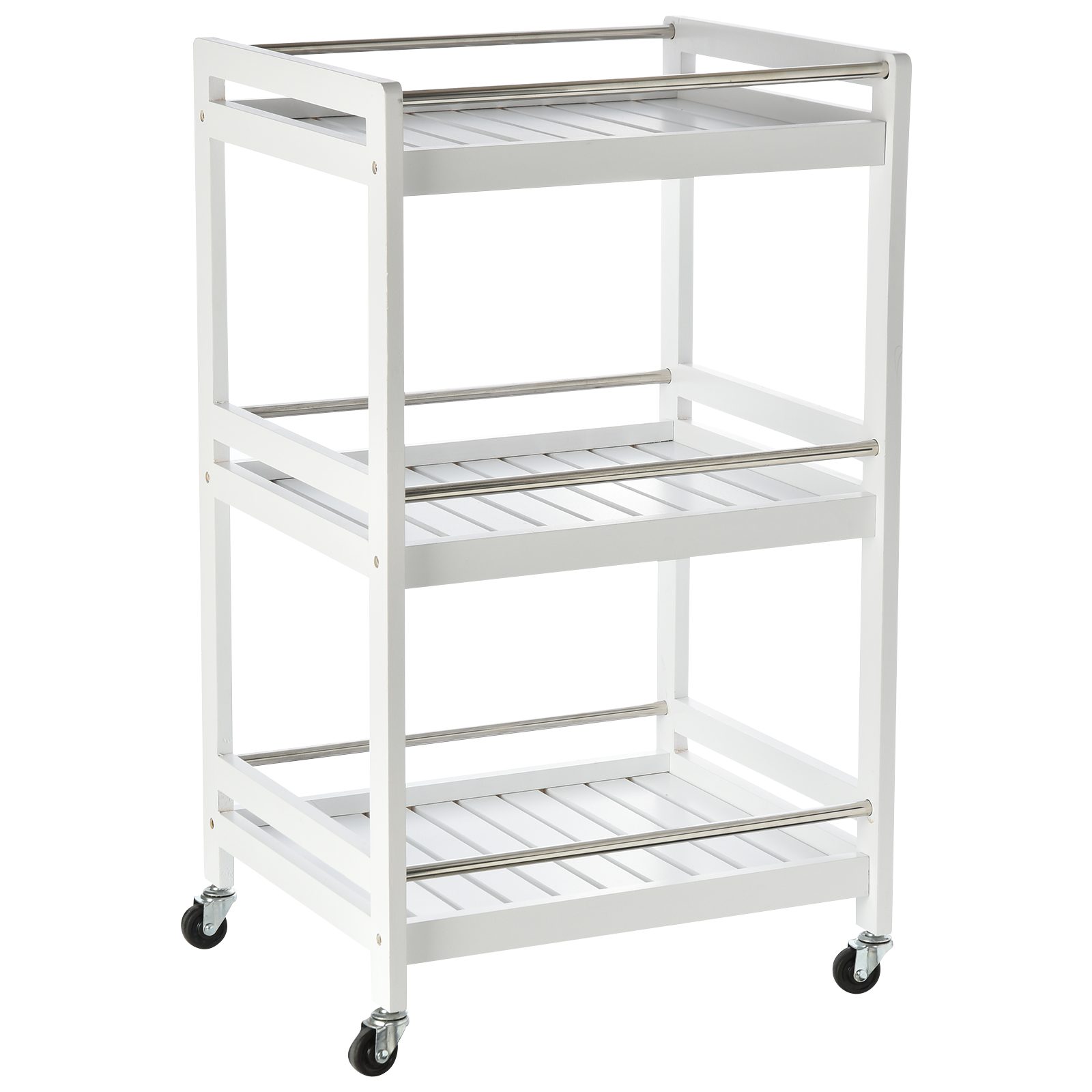HOMCOM Chariot de Cuisine à Roulettes en Bois avec 3 Étagères, 45x38x78cm, Blanc