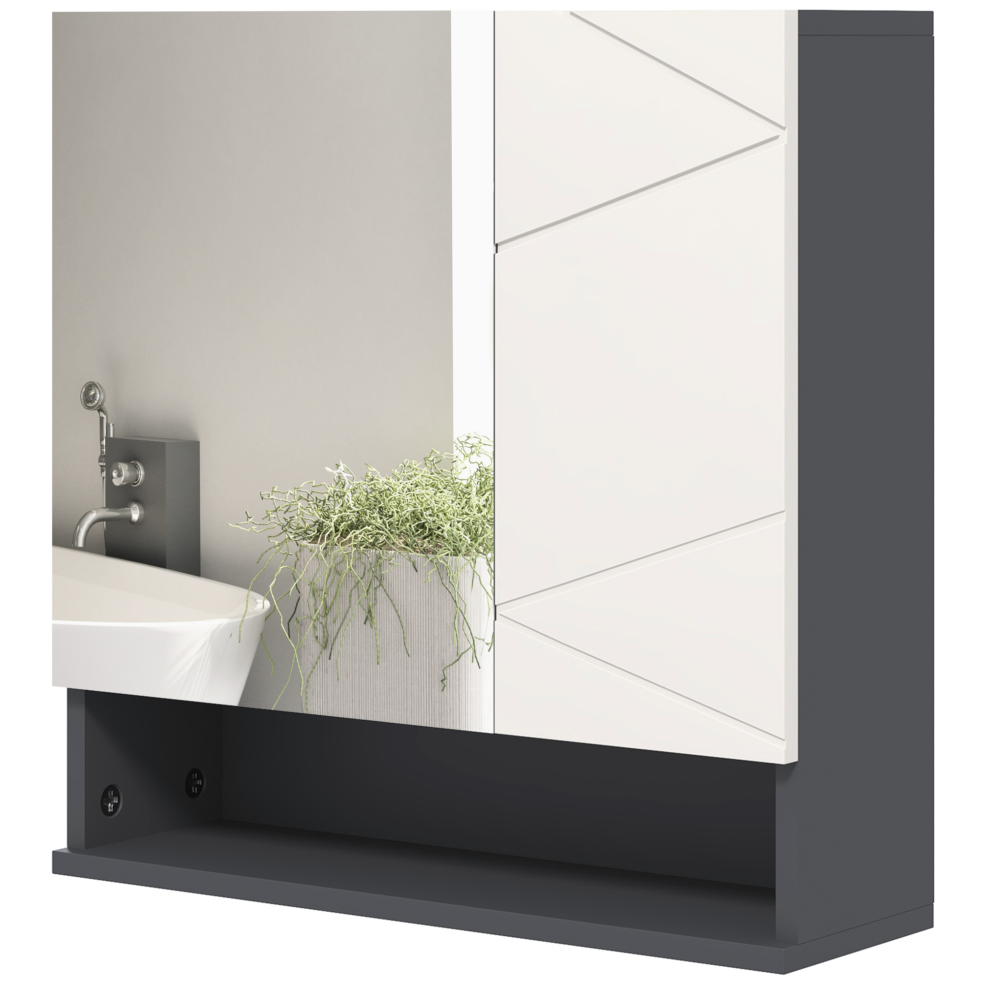 Kleankin Armoire avec Miroir Salle de Bain à 2 Portes et Tablettes Réglables en Bois, 55x17x55cm, Gris
