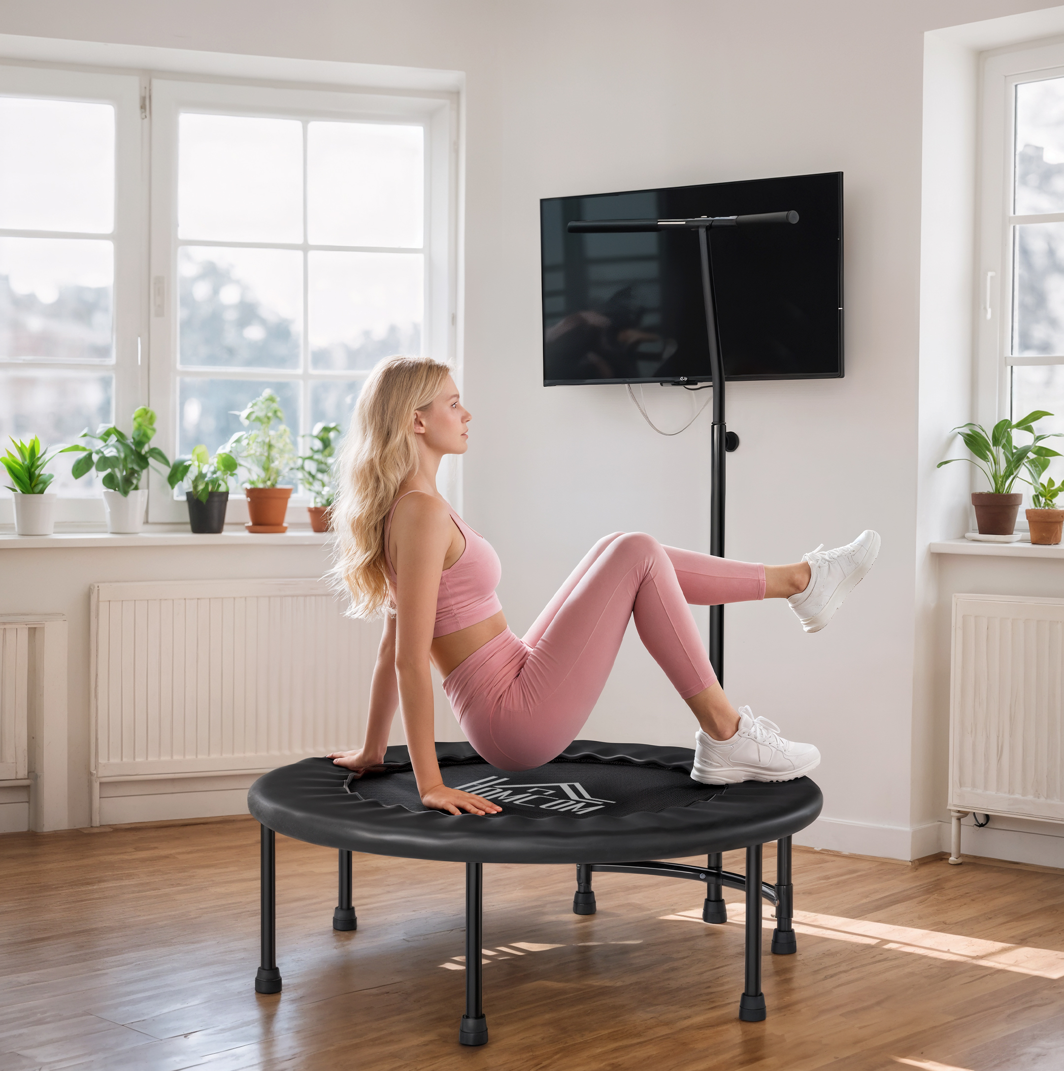 HOMCOM 40" Fitness Trampoline with Adjustable Handle, Rebounder Trampoline, Mini Jumper for Indoor Exercise Workout, Black 9