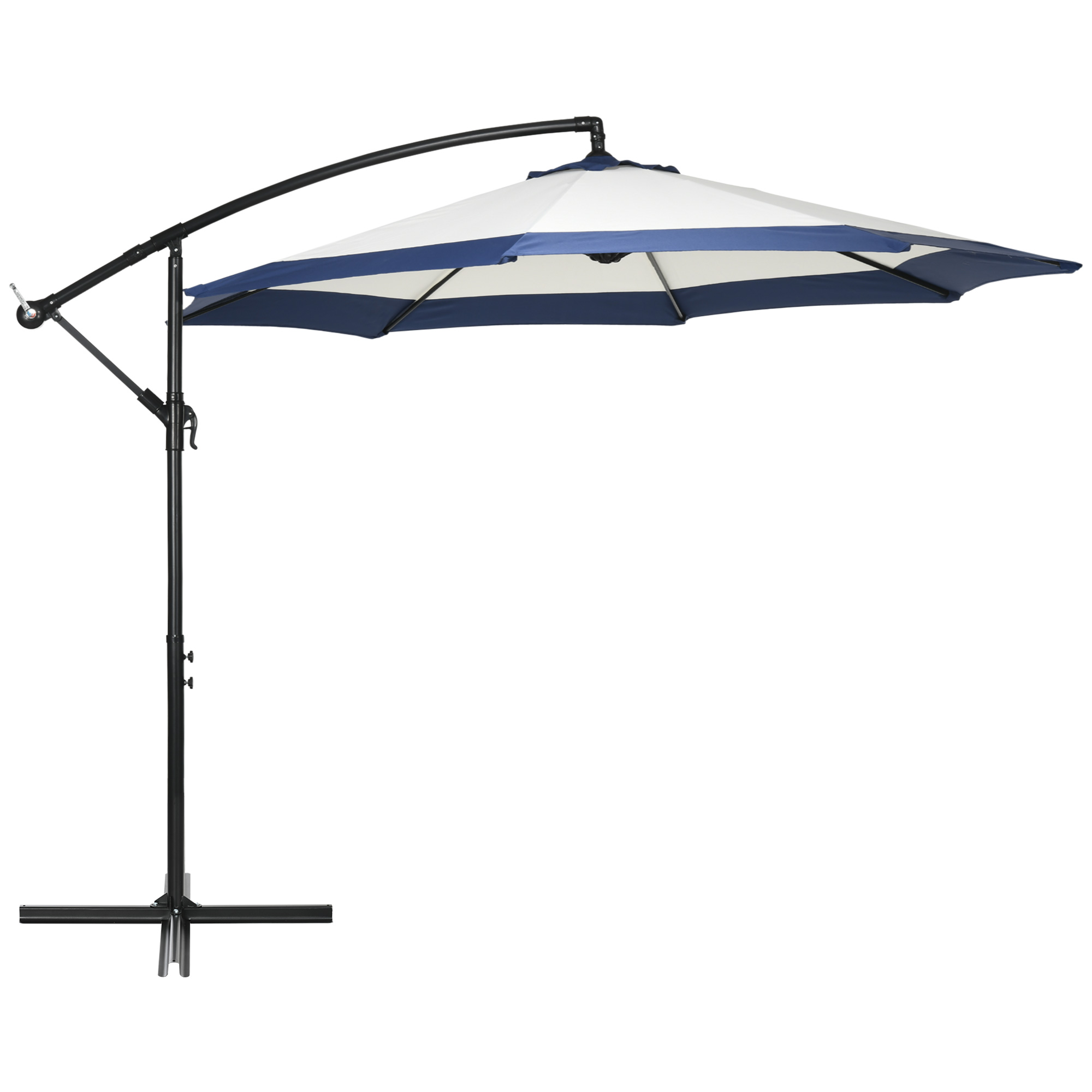 Outsunny Parasol de Jardin Déporté 3x2 m avec Manivelle, Métal et Polyester, Bleu Foncé et Crème