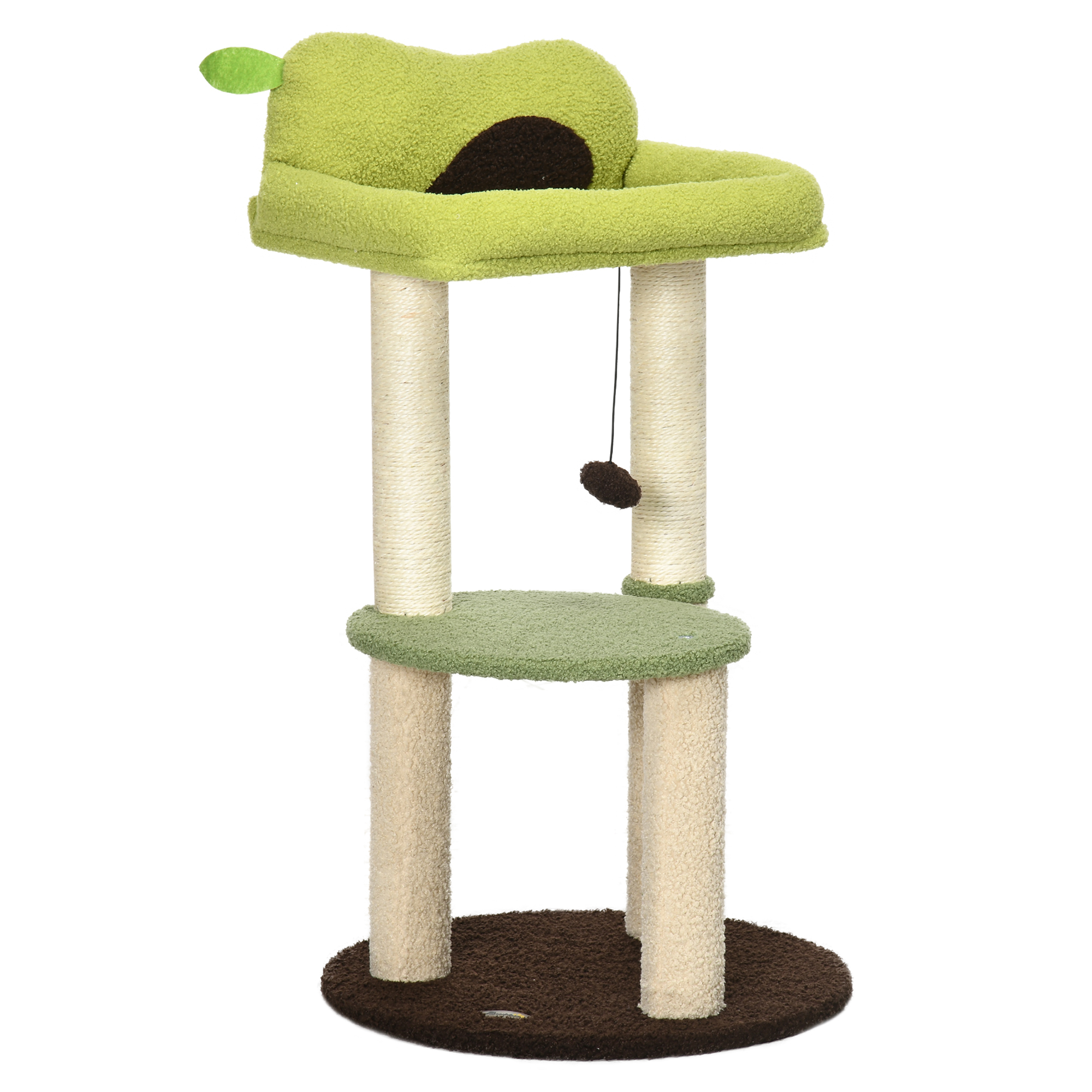 PawHut Árbol Rascador para Gatos Cama en Forma de Aguacate Plataforma Postes de Sisal Bola Colgante Ø44x83cm Verde | Aosom España