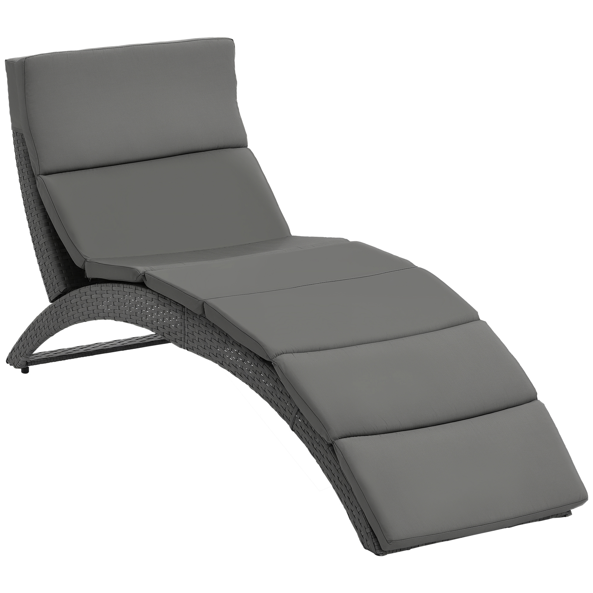 Outsunny Șezlong de Grădină Pliabil din Ratan PE, Șezlong Curbat Ergonomic cu Pernă pentru Terasă și balcon, 59x156x78 cm, Gri | Aosom Romania