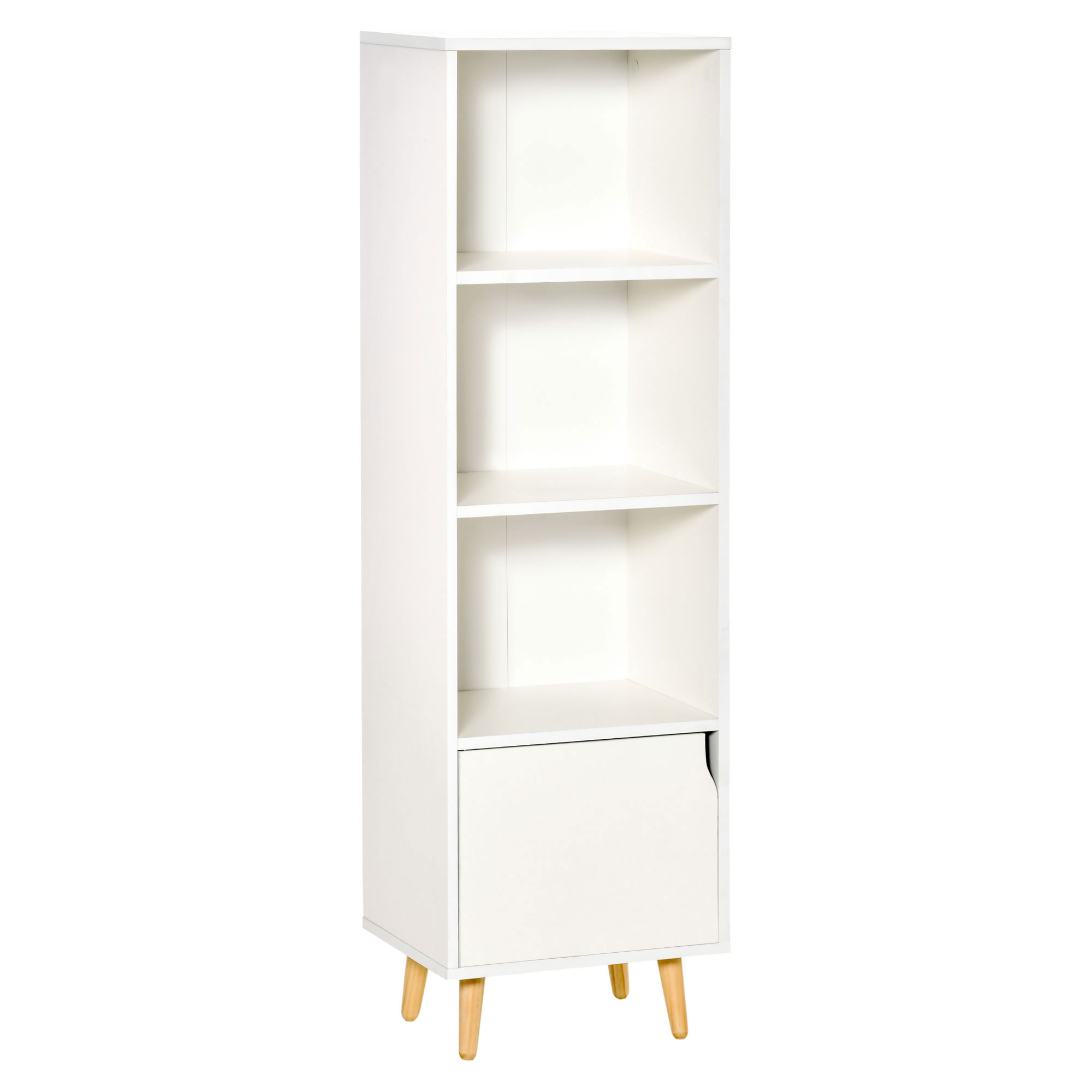 HOMCOM Estantería con 3 Estantes Abiertos y 1 Cerrado con Puerta Librería para Almacenamiento de Libros Juguetes 40x30x129,5 cm Blanco | Aosom España