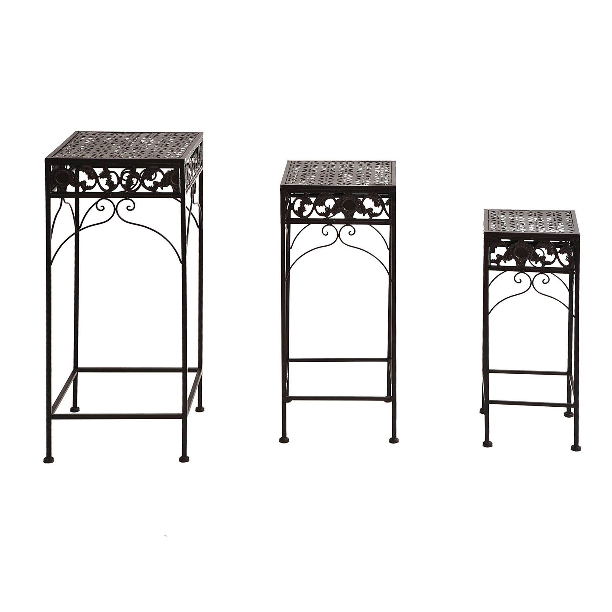 Ensemble de 3 Tabourets Support pour Plantes Classique en Fer, MARRON