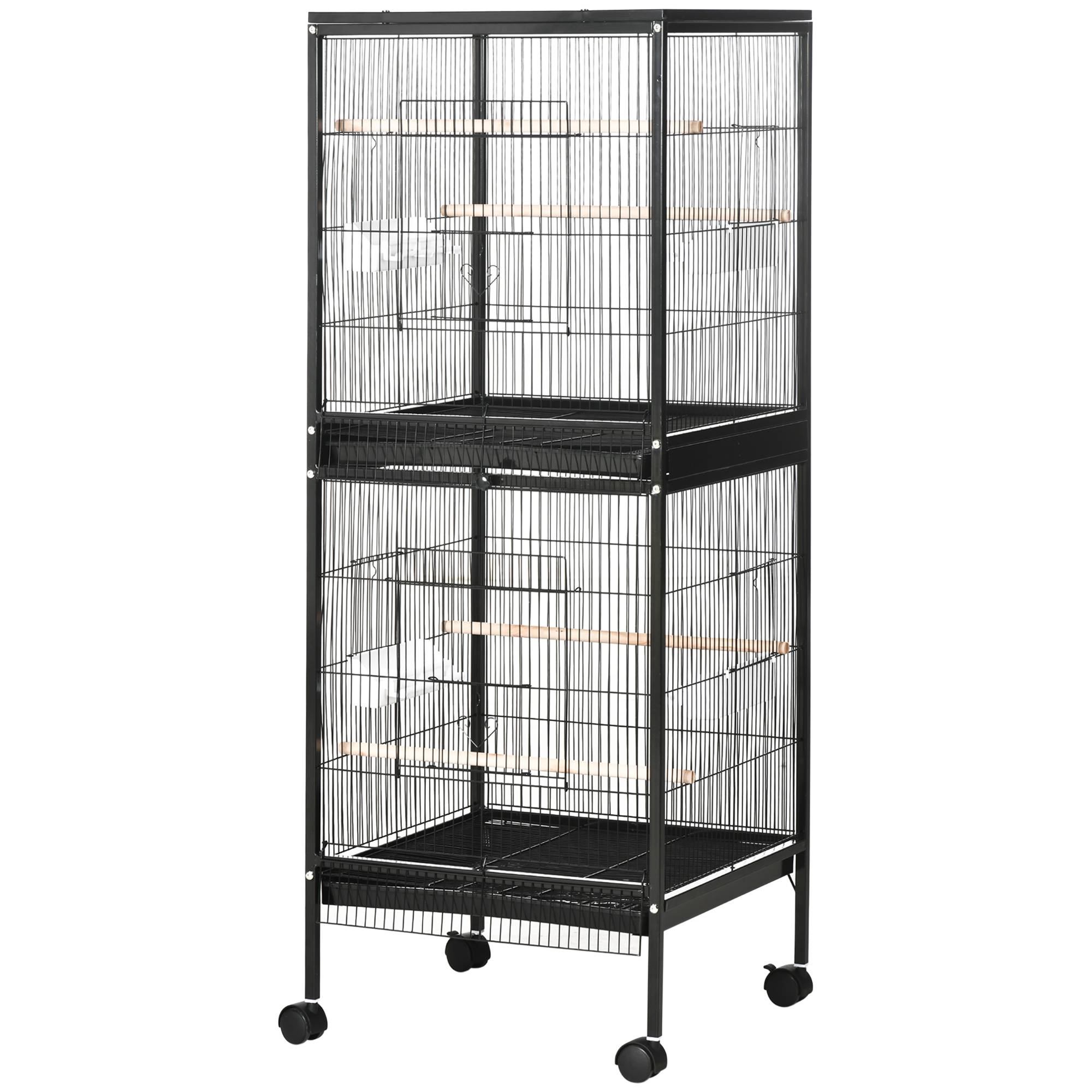 Meilleurs prix pour PawHut Cage Volière pour Oiseaux pour Intérieur avec Roulettes et Plateaux Amovibles, 51.5x50x140 cm, Noir