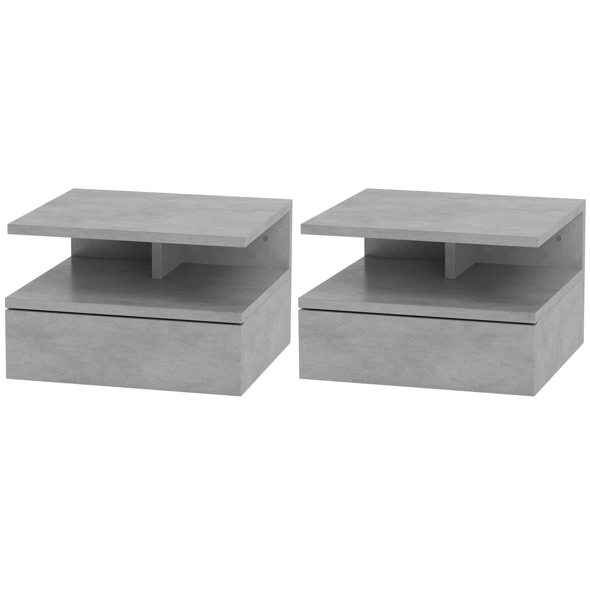 HOMCOM Set de 2 Tables de Chevet Suspendues pour Chambre à Coucher avec Tiroir et Étagère en Bois 35x32x22.5cm, Gris