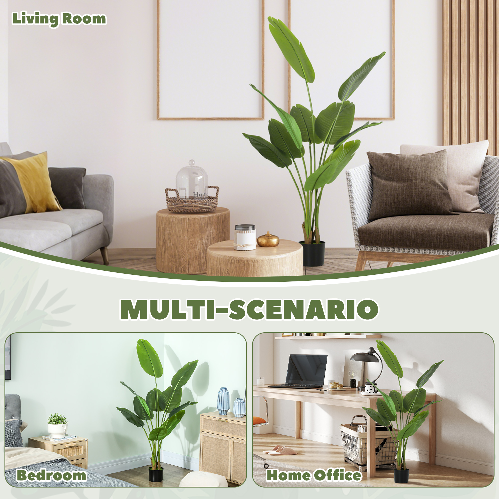 HOMCOM 160cm Tall Artificial Bird of Paradise Plant, Faux Banana Leaf Tree with PEVA Leaves and Flocking, Decorative Palm Tree in Pot for Home Office Decor, Green 5