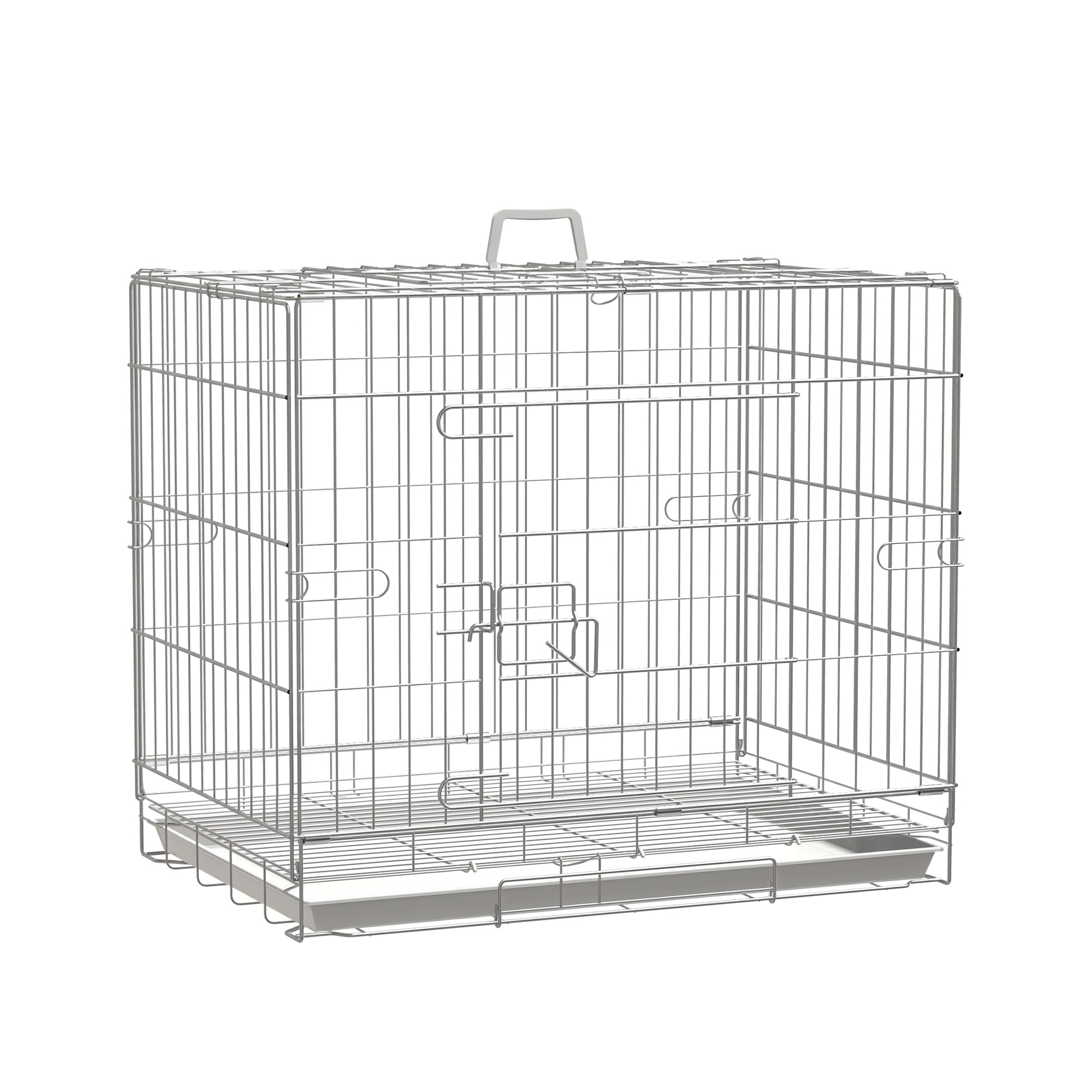 Meilleurs prix pour Cage pour chien pliable - plateau excrément coulissant - 2 portes verrouillable, poignée - dim. 61L x 43l x 50H cm - fer galvanisé PP blanc
