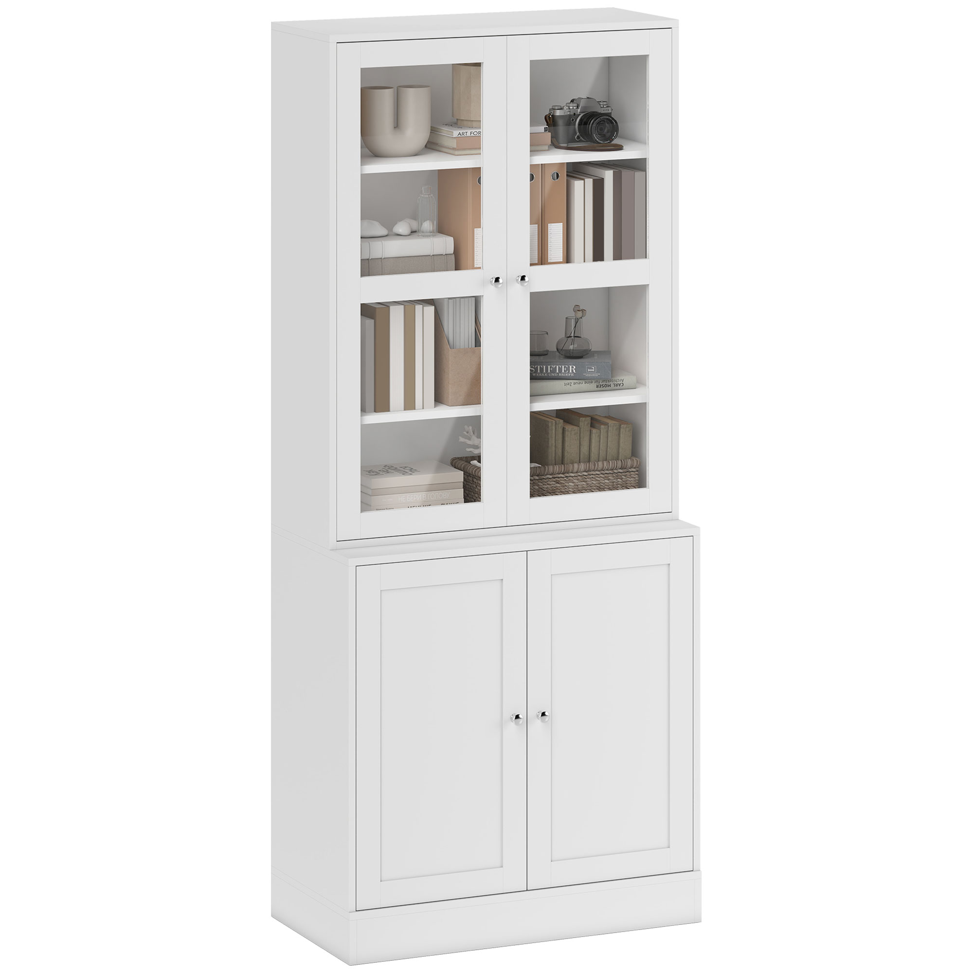 HOMCOM Librería con Puertas Vitrina Estilo Moderno 4 Puertas Estantes Ajustables para Salón Cocina Oficina Dormitorio 76x40x178,5 cm | Aosom España