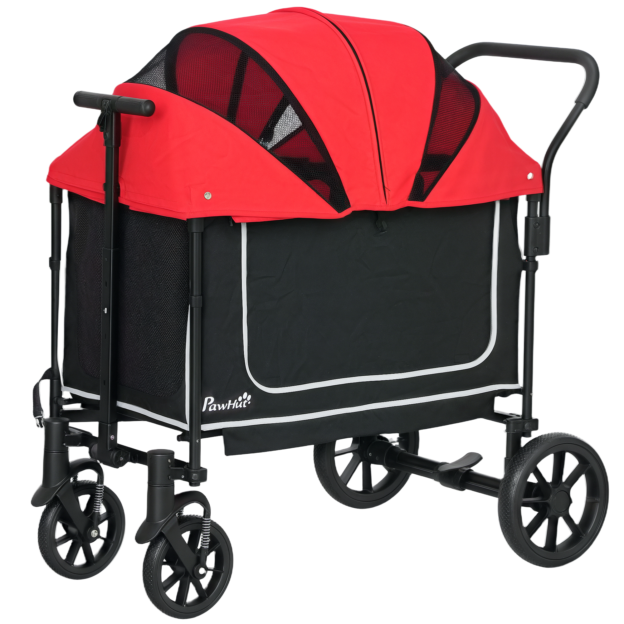 Meilleurs prix pour PawHut Chariot pour chiens Chariot de transport pliable pour chiens & chats jusqu'à 30 kg 110 x 65 x 102 cm Rouge