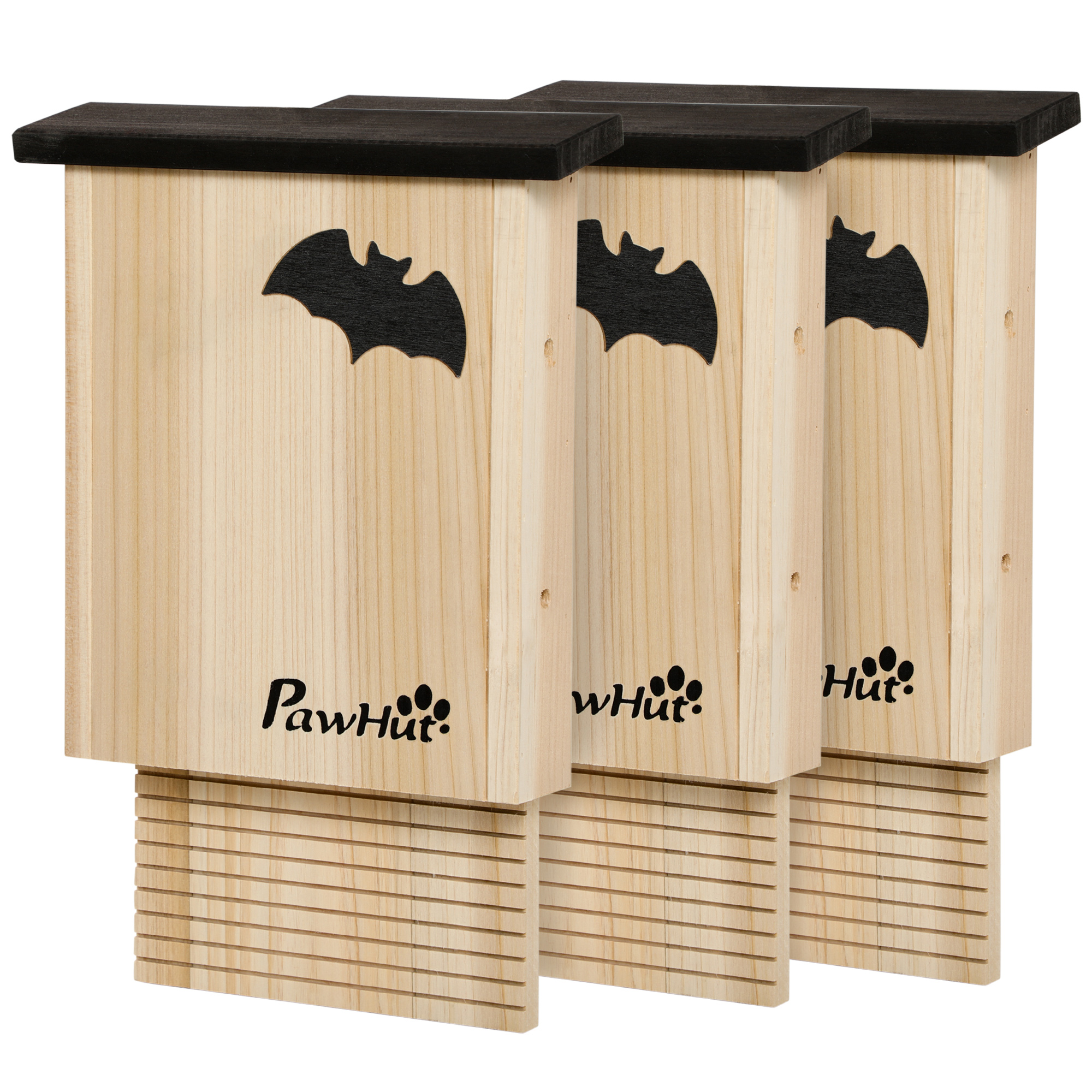 Comparer les prix de PawHut Ensemble de 3 maisons de chauve-souris, résistant aux intempéries, jusqu'à 3 chauves-souris par maison, bois de pin traité, naturel + noir