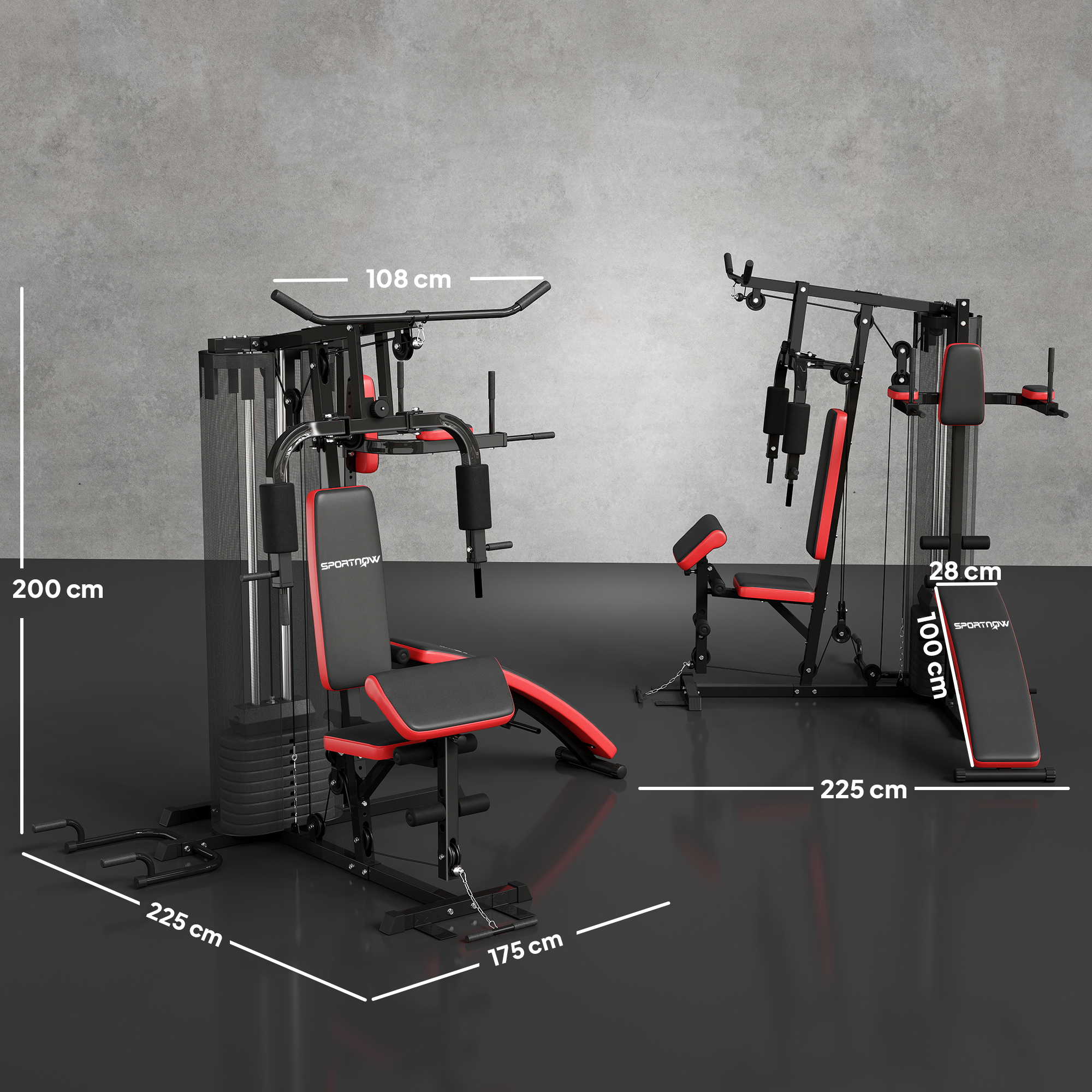 momotasso　ジム SPORTNOW Stație Fitness Multifuncțională din Oțel și PU, Neagră
