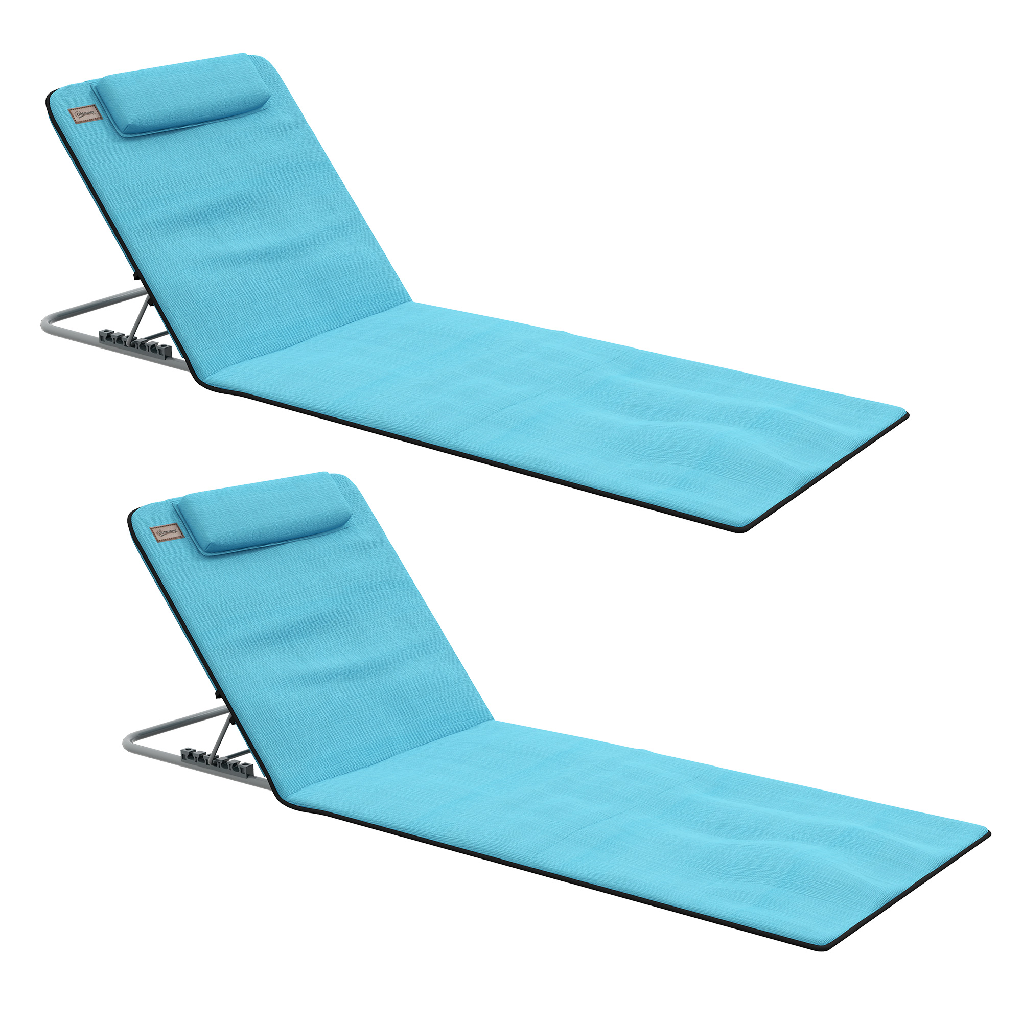 Outsunny Ensemble de 2 Tapis de Plage avec Dossier Inclinable en 5 Niveaux Appuie-tête et Sac de Transport 134x48x33-43 cm Bleu