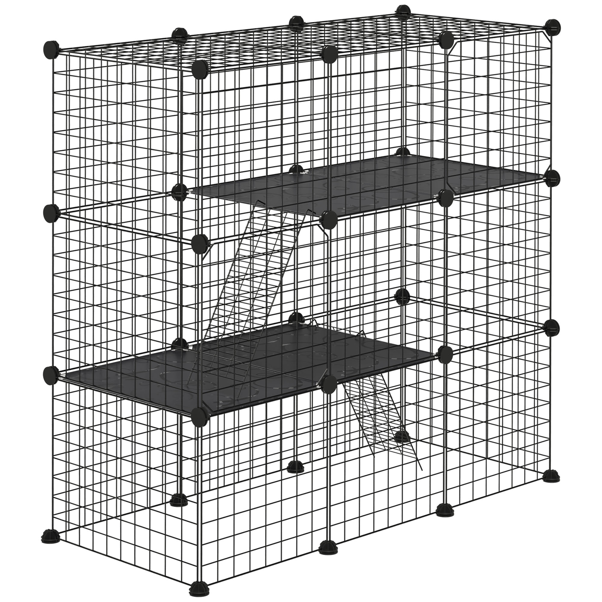 PawHut Jaula para Animales Pequeños de 31 Paneles Parque para Mascotas para Cobayas Conejos Chinchillas 105x45x105 cm Negro   Aosom España